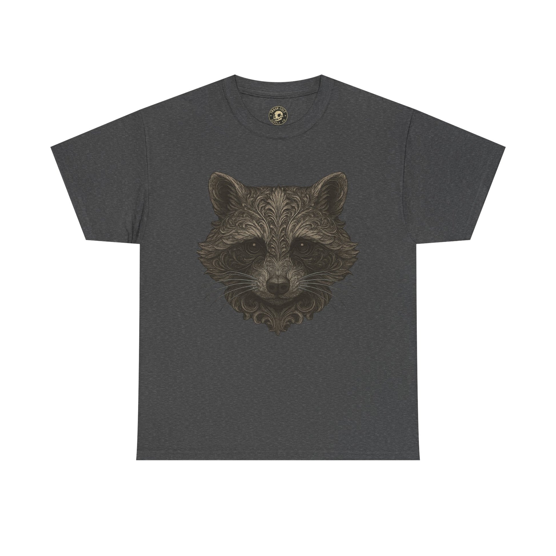 Ornate Raccoon Face Shirt – Intricate Woodland Animal Art Tee – Tattoo-Inspired Forest Aesthetic – Trash Cult Supply Co.