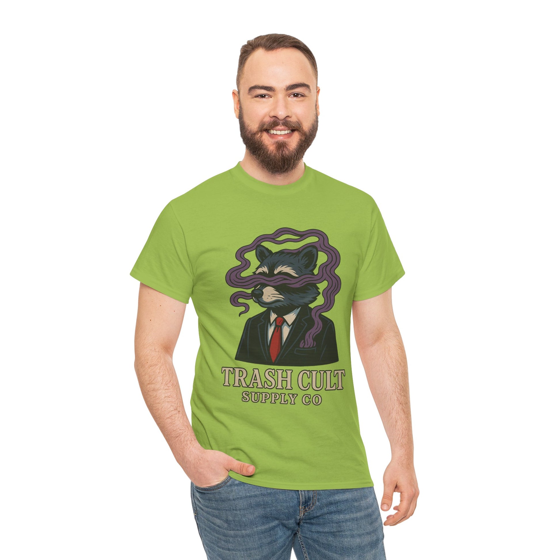 Suited Raccoon Smoke Design – Trash Cult Supply Co | Bold Graffiti Tattoo Tee