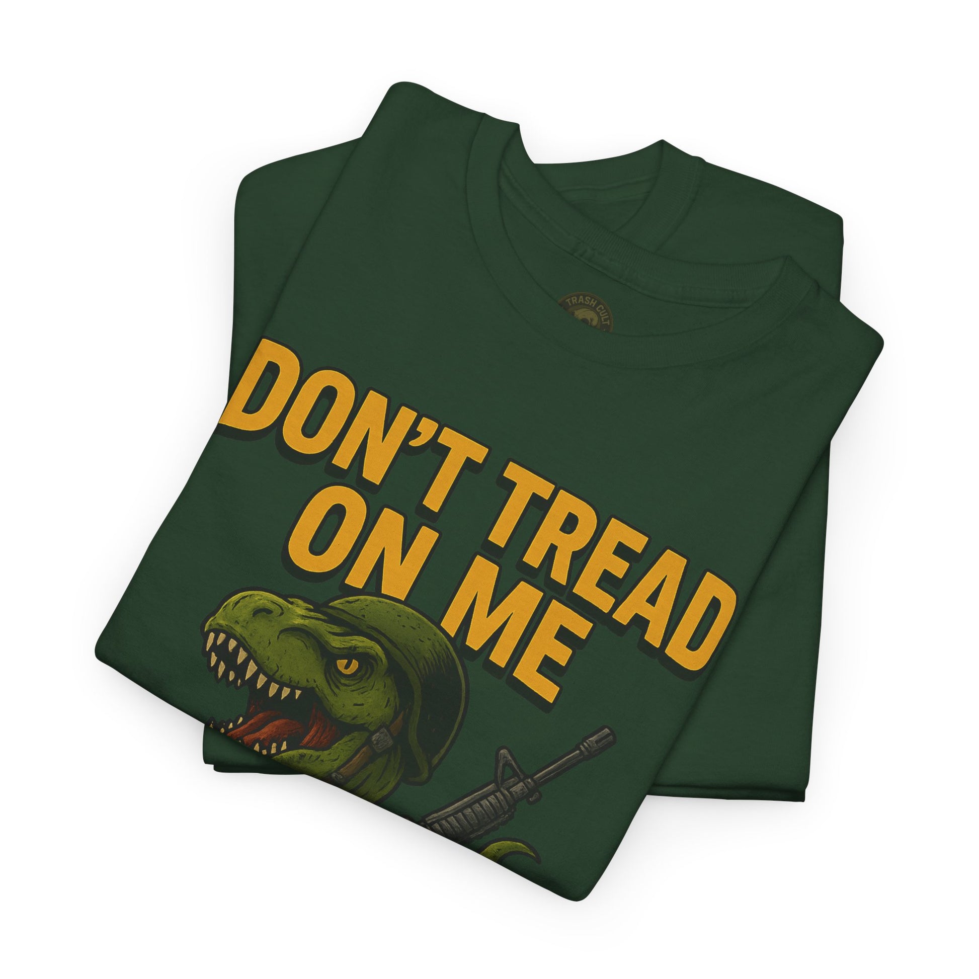 Don’t Tread On Me T-Rex T-Shirt – Liberty or Death Graphic | Trash Cult Supply Co. | Gildan 5000 Heavy Cotton