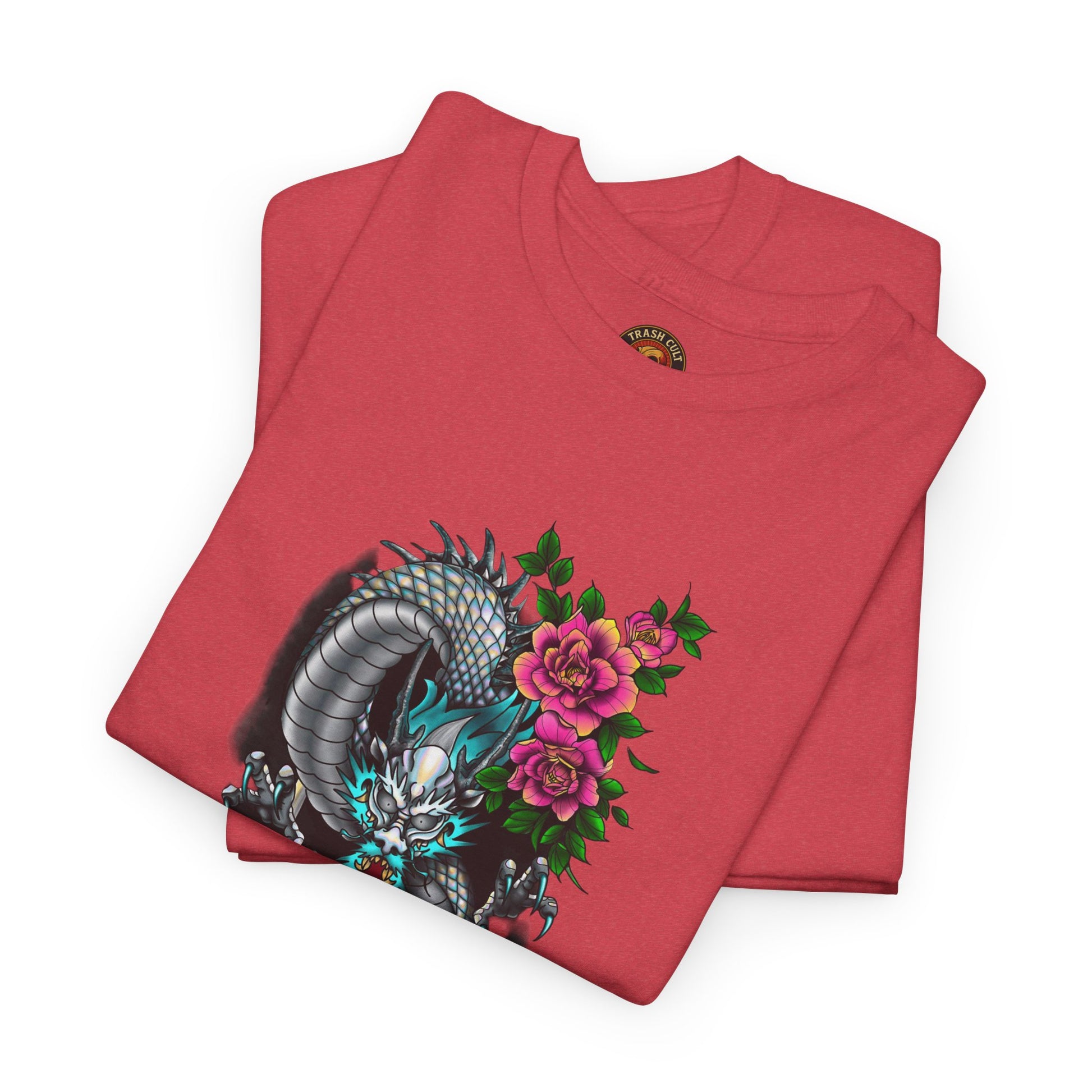 Mythic Dragon & Peonies Tattoo T-Shirt – Lara Davenport x Trash Cult Supply Co. Collab (Gildan 5000)