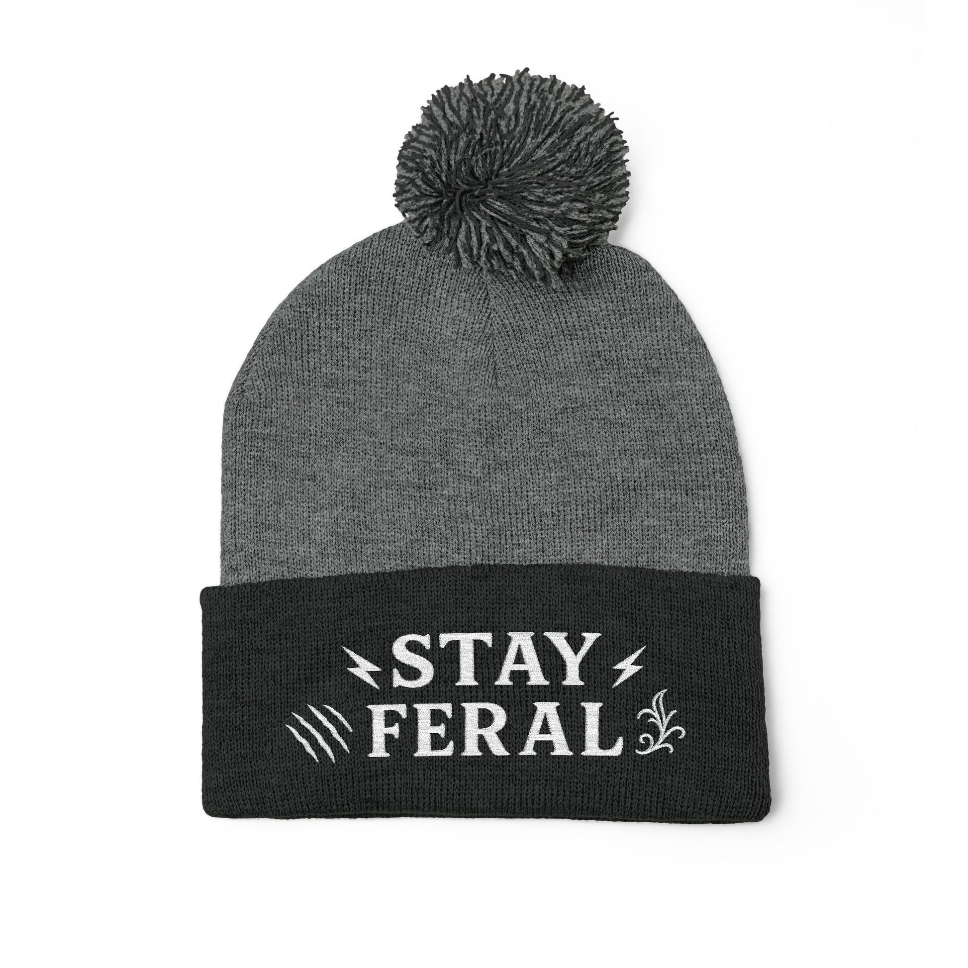 Stay Feral Pom-Pom Knit Cap, Cozy Winter Beanie, Embroidered Hats for Adventurers, Gift for Outdoorsy Friends, Stylish Cold Weather [...]