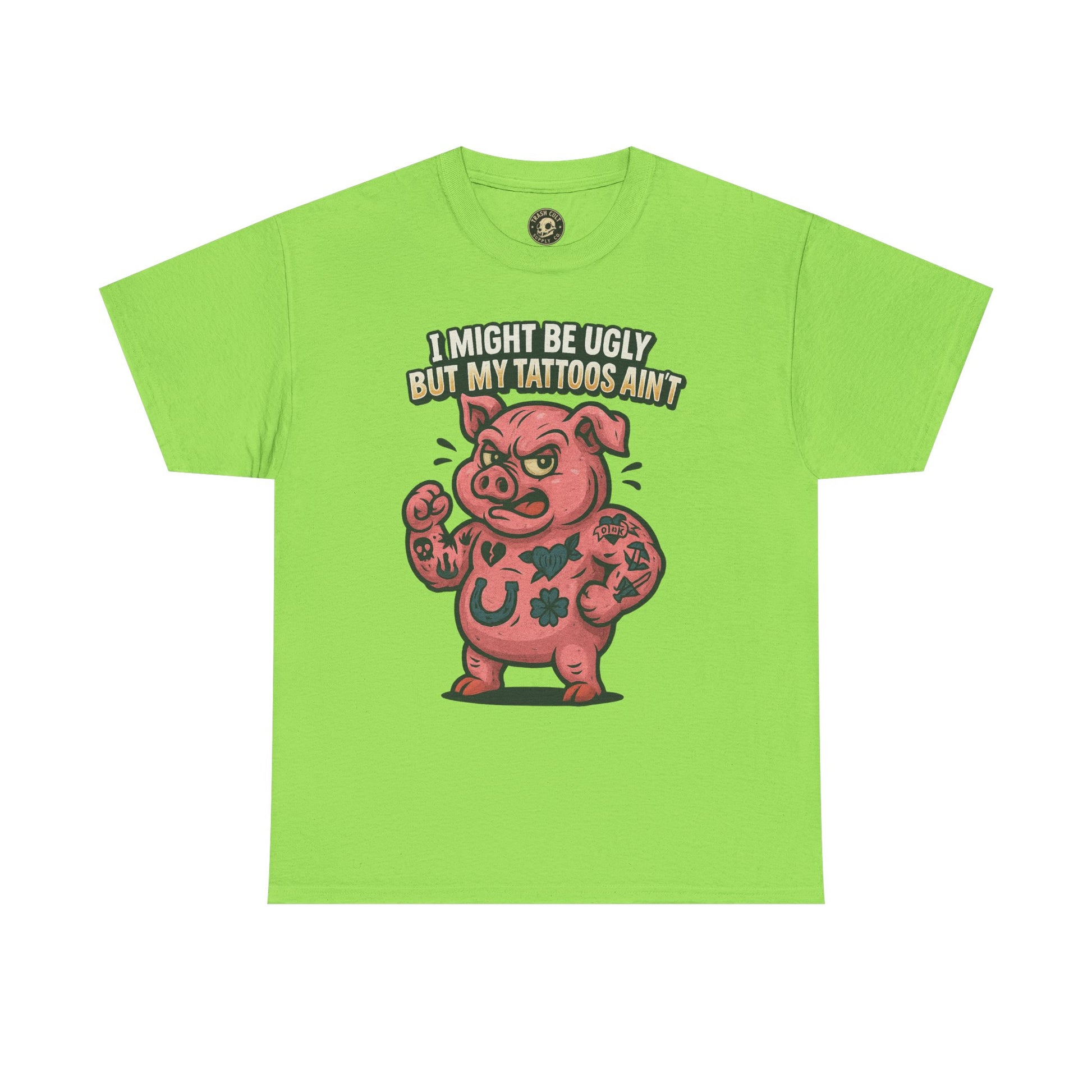 Funny Pig Tattoo Unisex Heavy Cotton Tee, Graphic Shirt, Gift for Tattoo Lovers, Casual Wear, Humor Tees