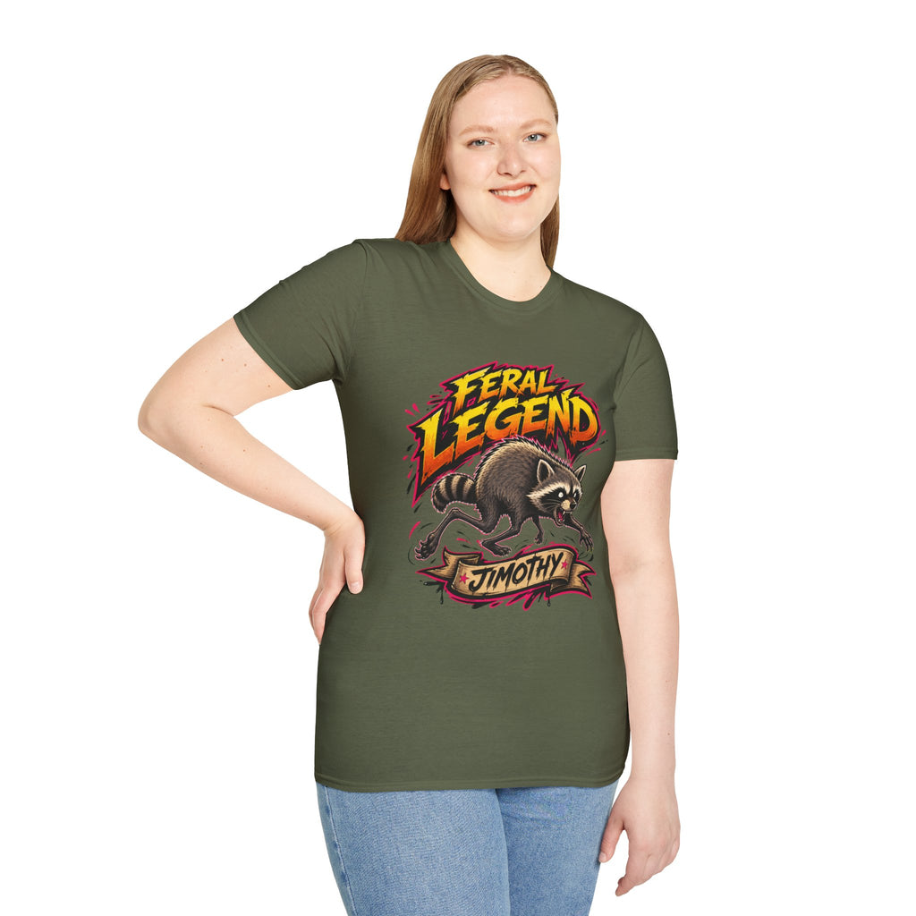 Feral Legend Raccoon Jimothy T-Shirt — Bold Graphic Tee