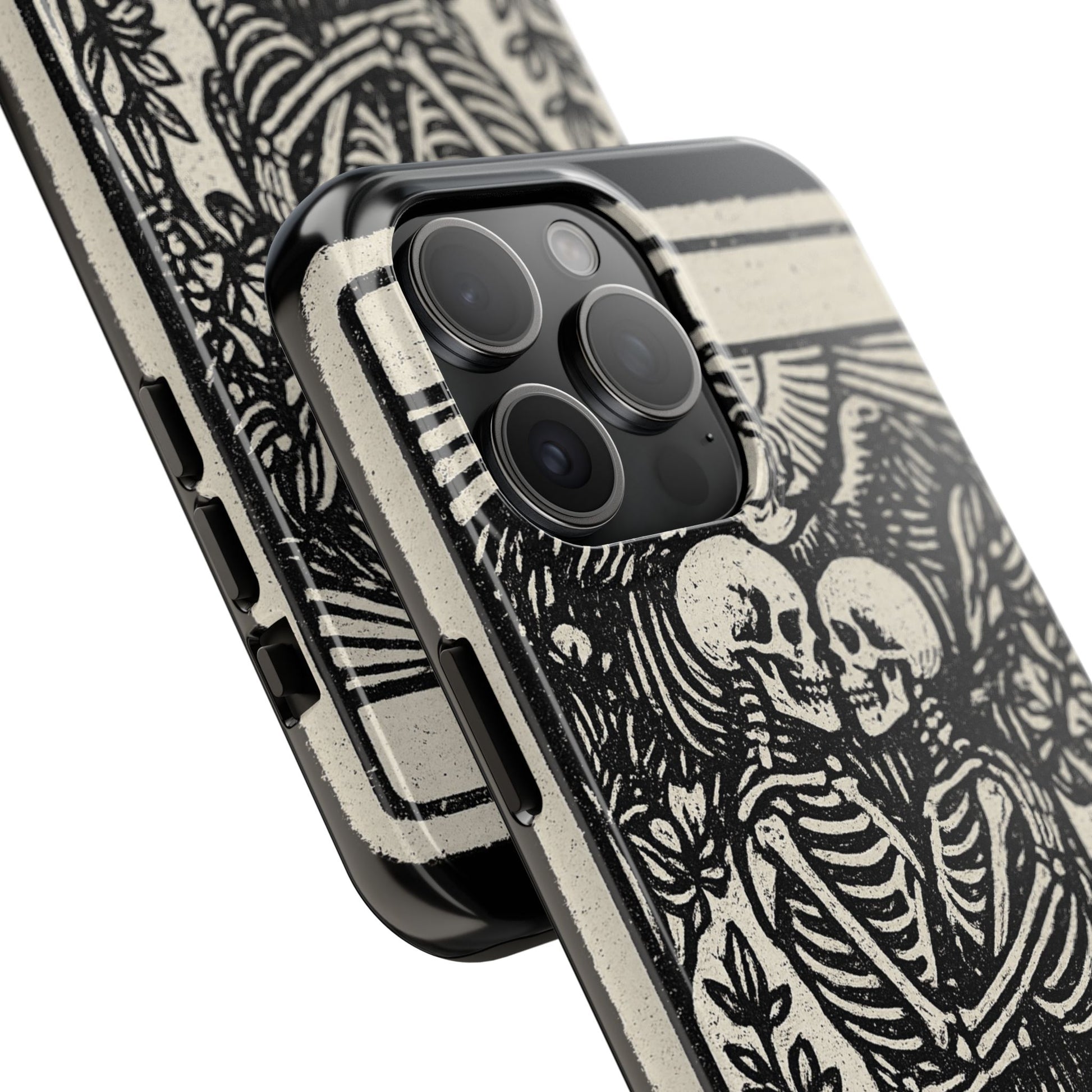 Tough Phone Case with Skeleton Lovers Design, Gothic Phone Cover, Unique Couples Gift, Halloween Accessory, Edgy Tech Design