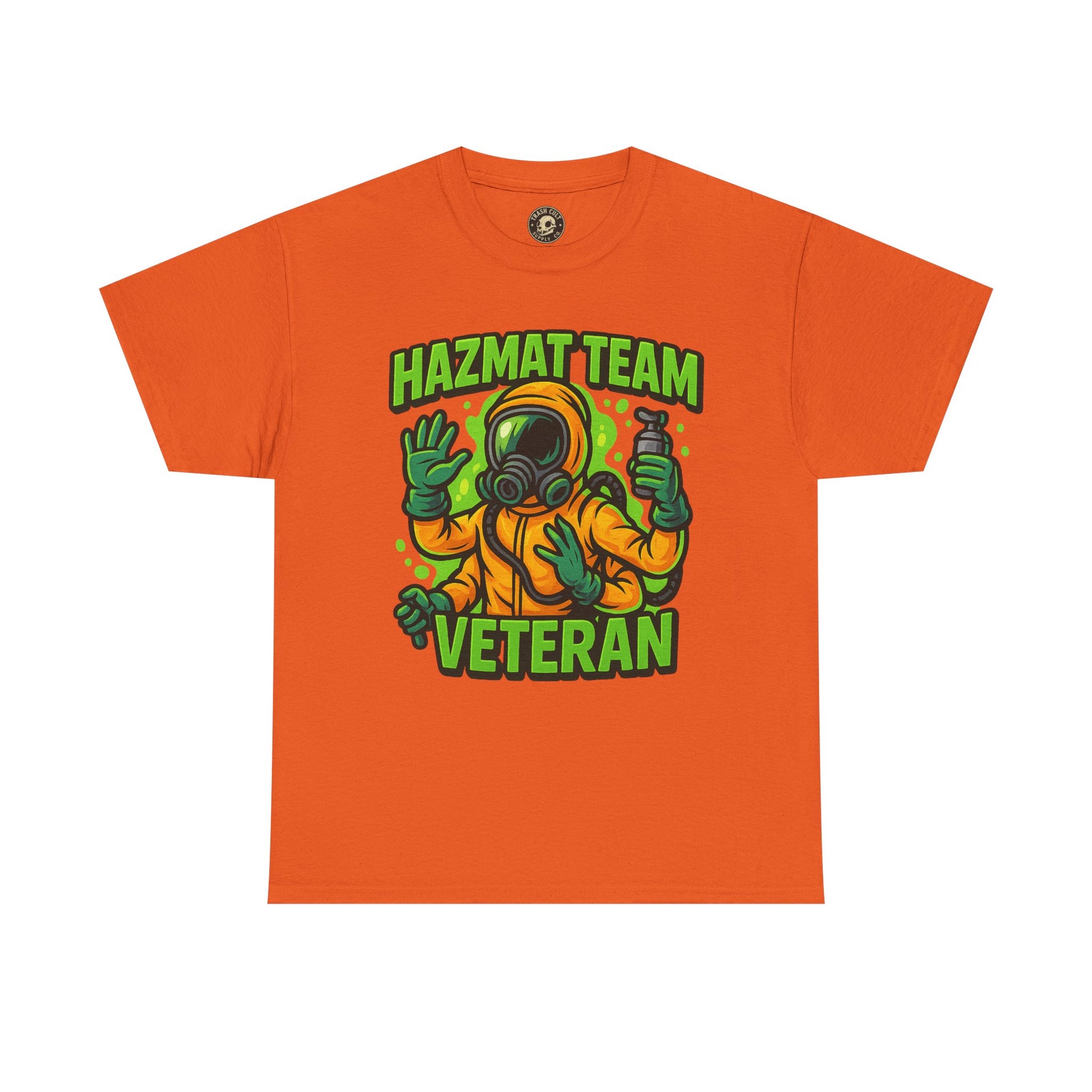 Hazmat Team Veteran T-Shirt – Neon New School Biohazard Graphic Tee | Gildan 5000 Sci-Fi Cotton Shirt