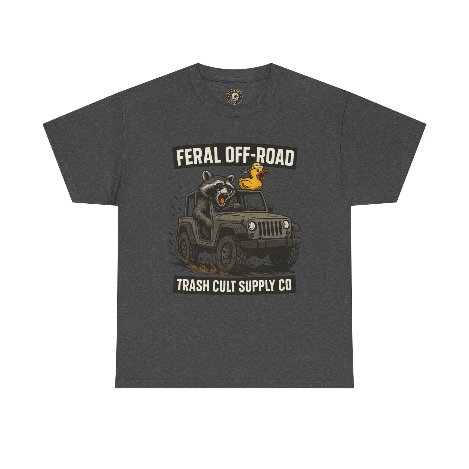 Feral Off-Road Raccoon Jeep Shirt – Mud Slinging Chaos | Trash Cult Supply Co | Gildan 5000 Tee