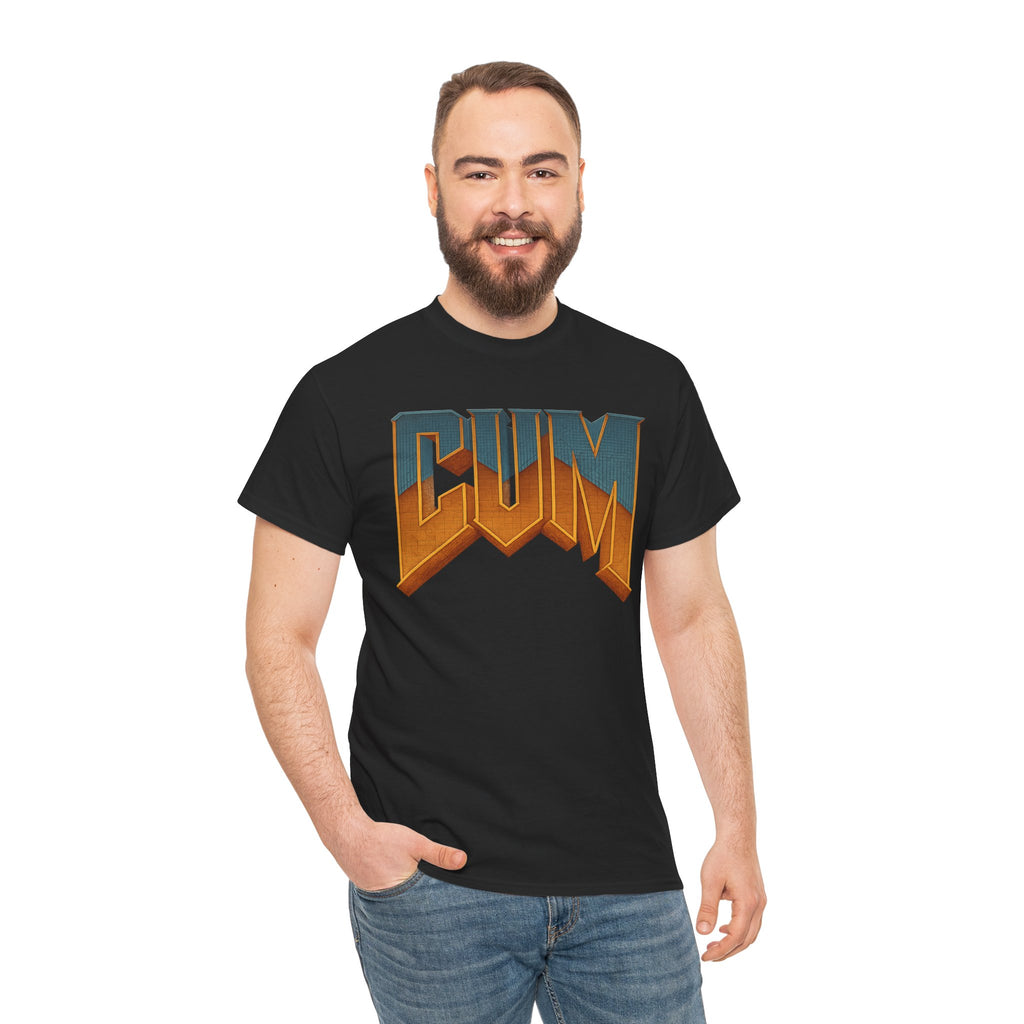 CUM Parody Metal Logo Shirt – Doom-Inspired Retro Gamer Tee on Gildan 5000