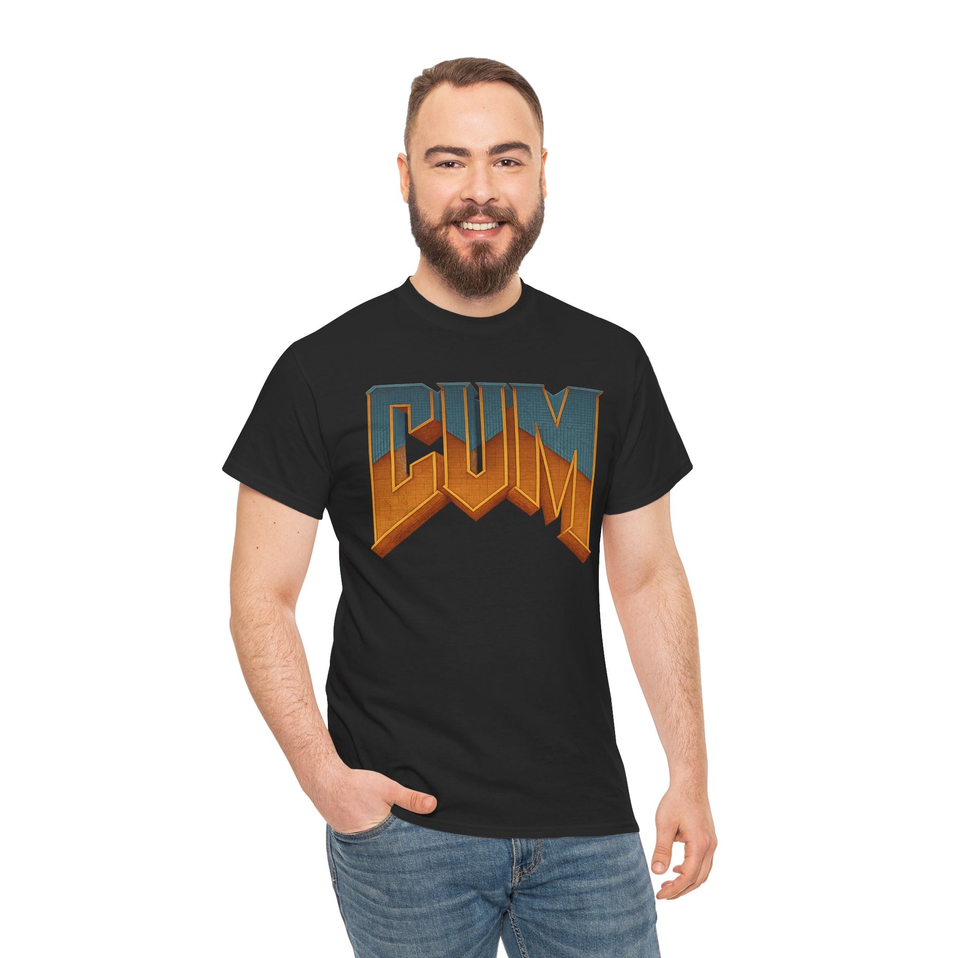 CUM Parody Metal Logo Shirt – Doom-Inspired Retro Gamer Tee on Gildan 5000