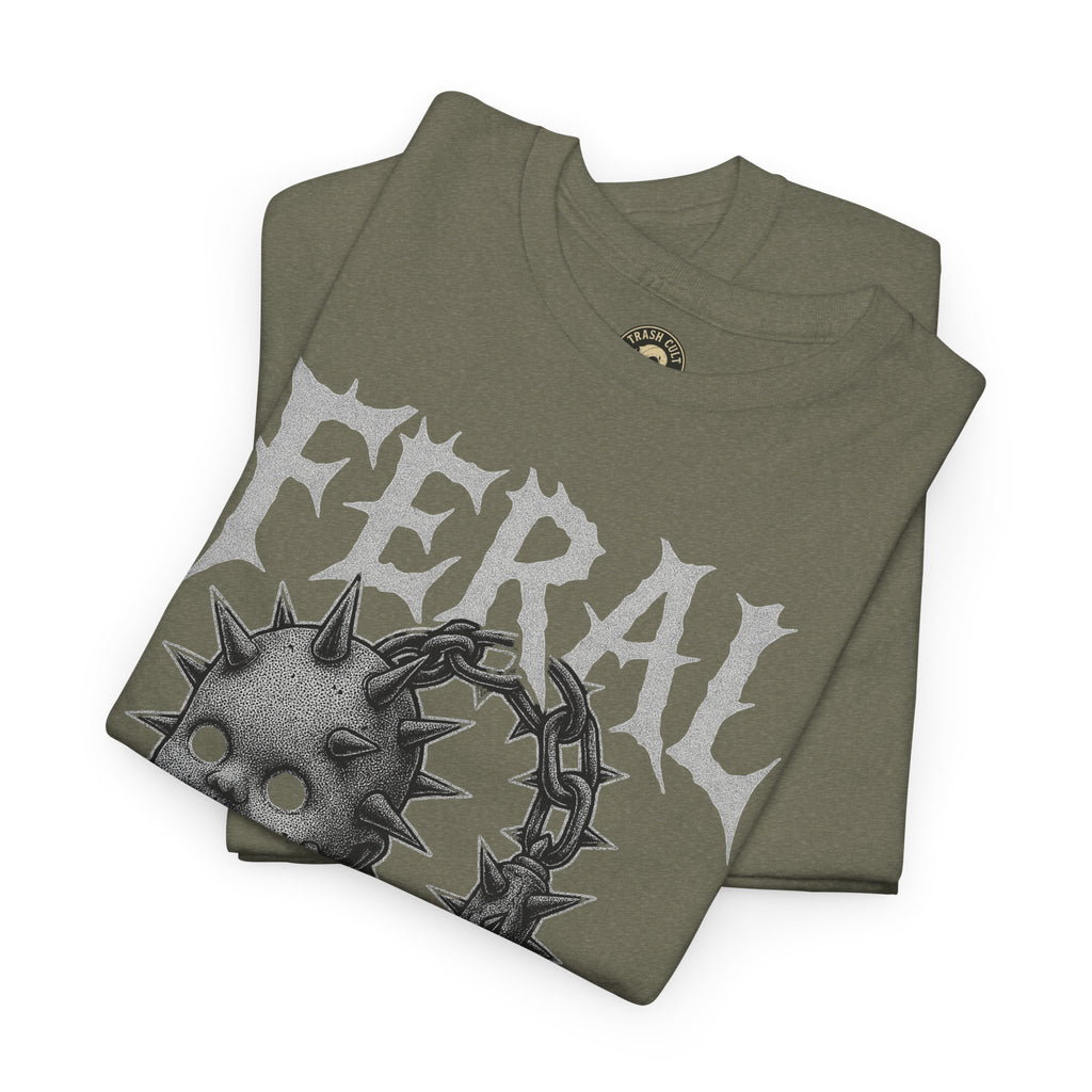 FERAL Spiked Doll Flail Tee – Halftone Gothic Weapon Shirt | Trash Cult Supply Co. | Gildan 5000