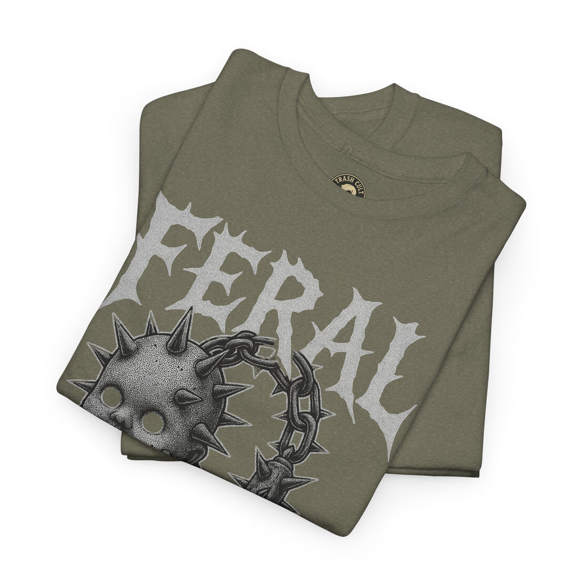 FERAL Spiked Doll Flail Tee – Halftone Gothic Weapon Shirt | Trash Cult Supply Co. | Gildan 5000