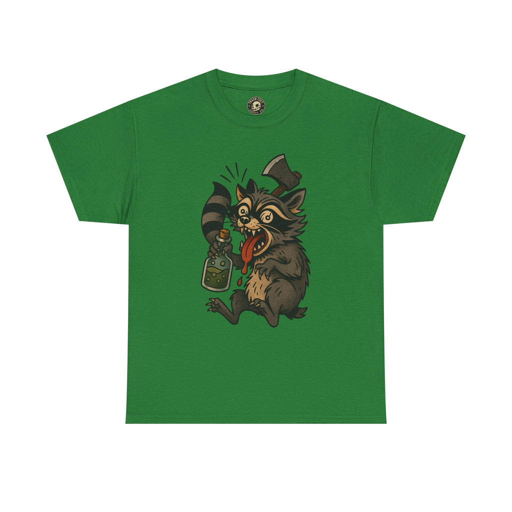 Unhinged Raccoon Shirt – Chaos Gremlin with Axe & Potion | Tattoo Style Tee