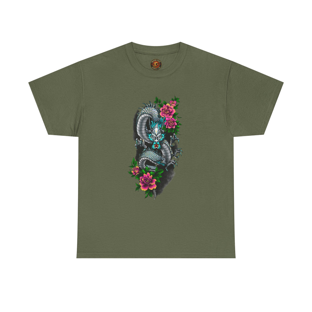 Mythic Dragon & Peonies Tattoo T-Shirt – Lara Davenport x Trash Cult Supply Co. Collab (Gildan 5000)