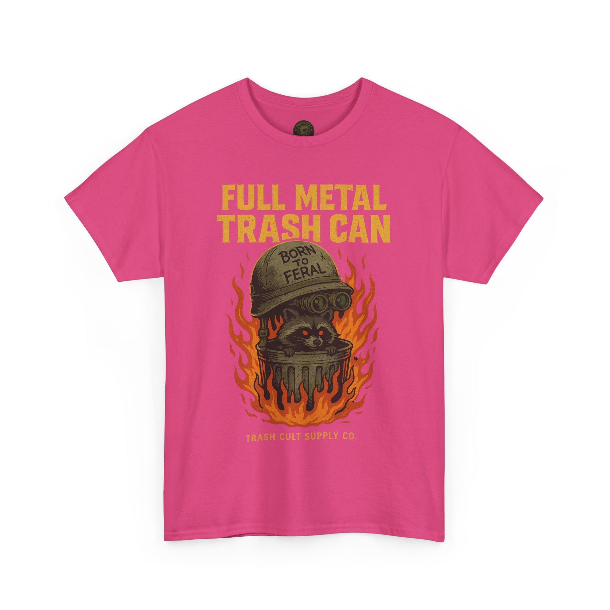 Full Metal Trash Can T-Shirt – Born to Feral Raccoon Graphic | Trash Cult Supply Co. | Gildan 5000 Tee
