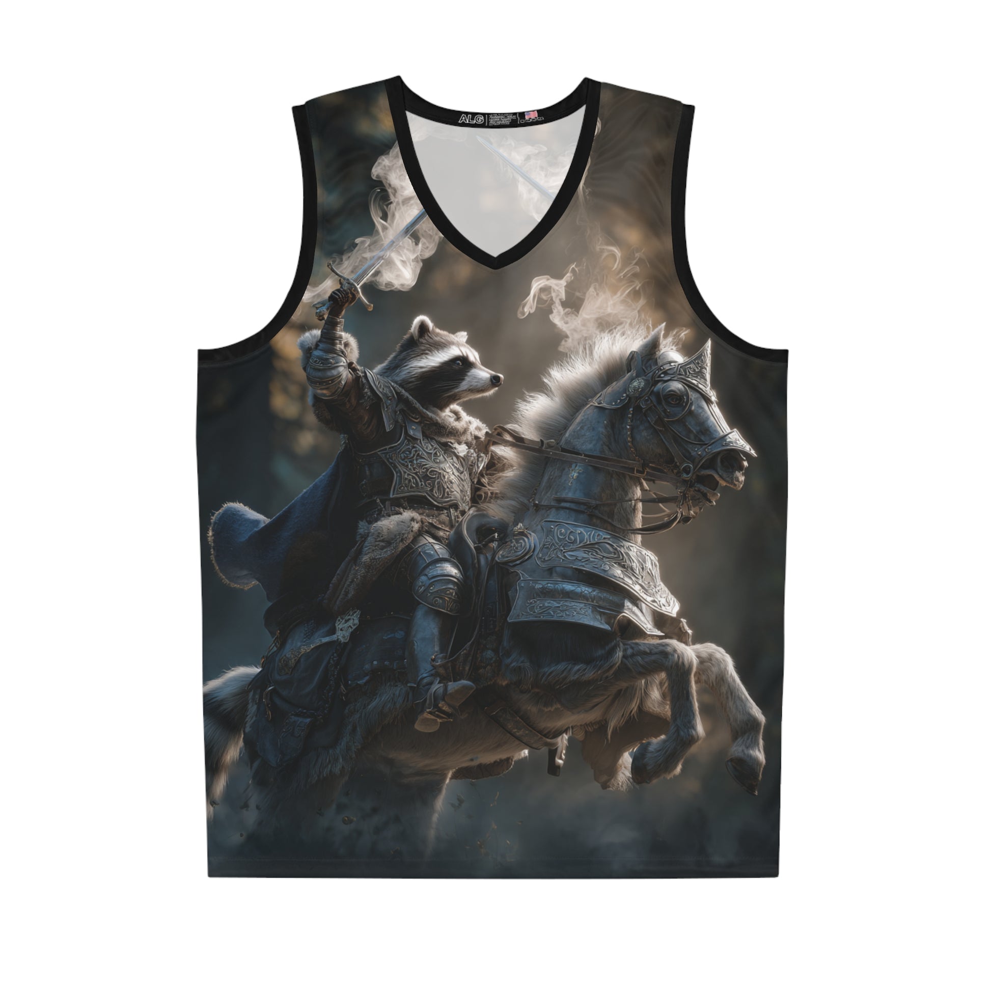 Fantasy Raccoon Knight Basketball Jersey, Unique Sports Apparel, AOP Athletic Wear, Gift for Gamers, Fun Sportswear for Events