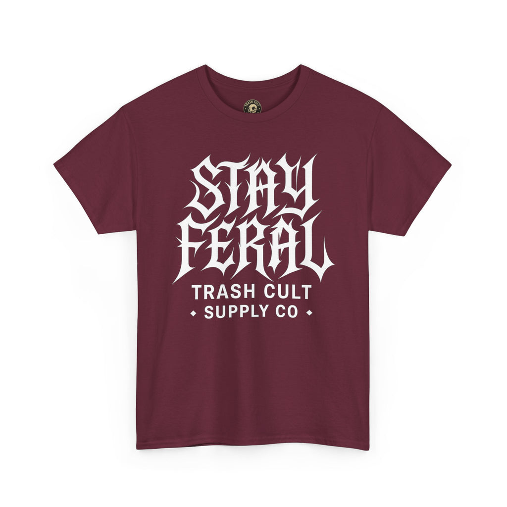 Unisex Heavy Cotton Tee - Stay Feral Graphic Tee, Streetwear Shirt, Gift for Wild Spirits, Eco-Friendly Casualwear, Summer Fashion
