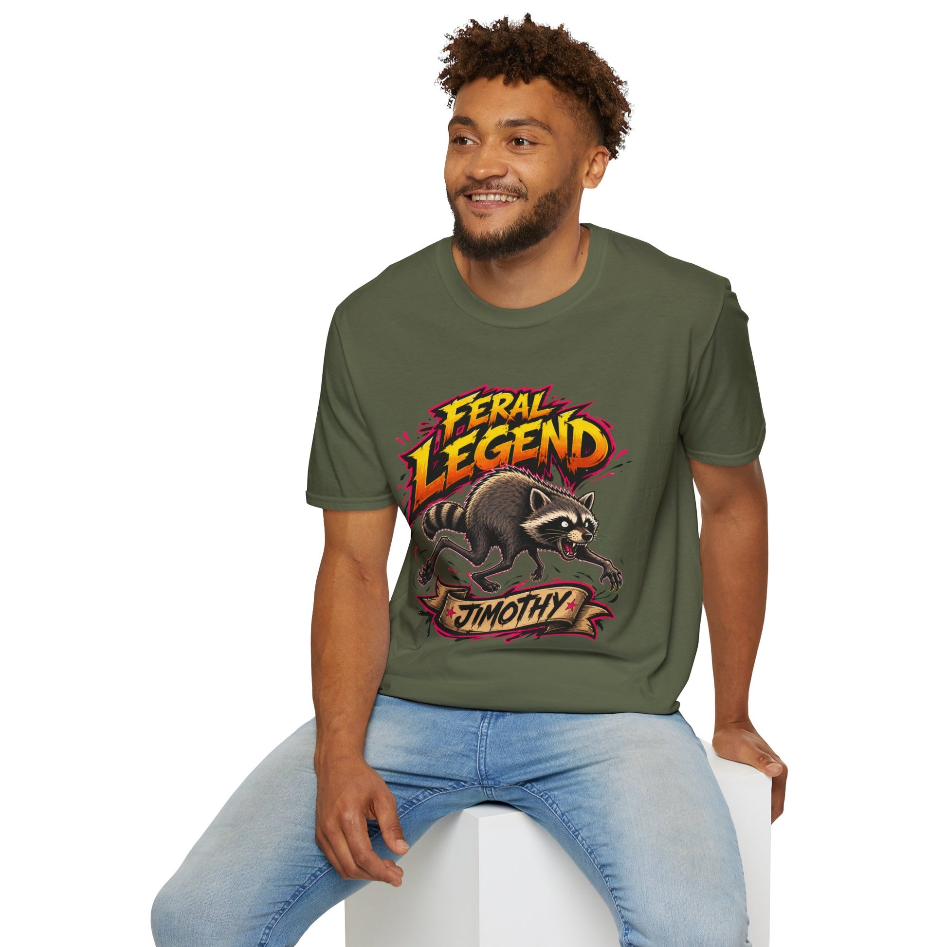 Feral Legend Raccoon Jimothy T-Shirt — Bold Graphic Tee