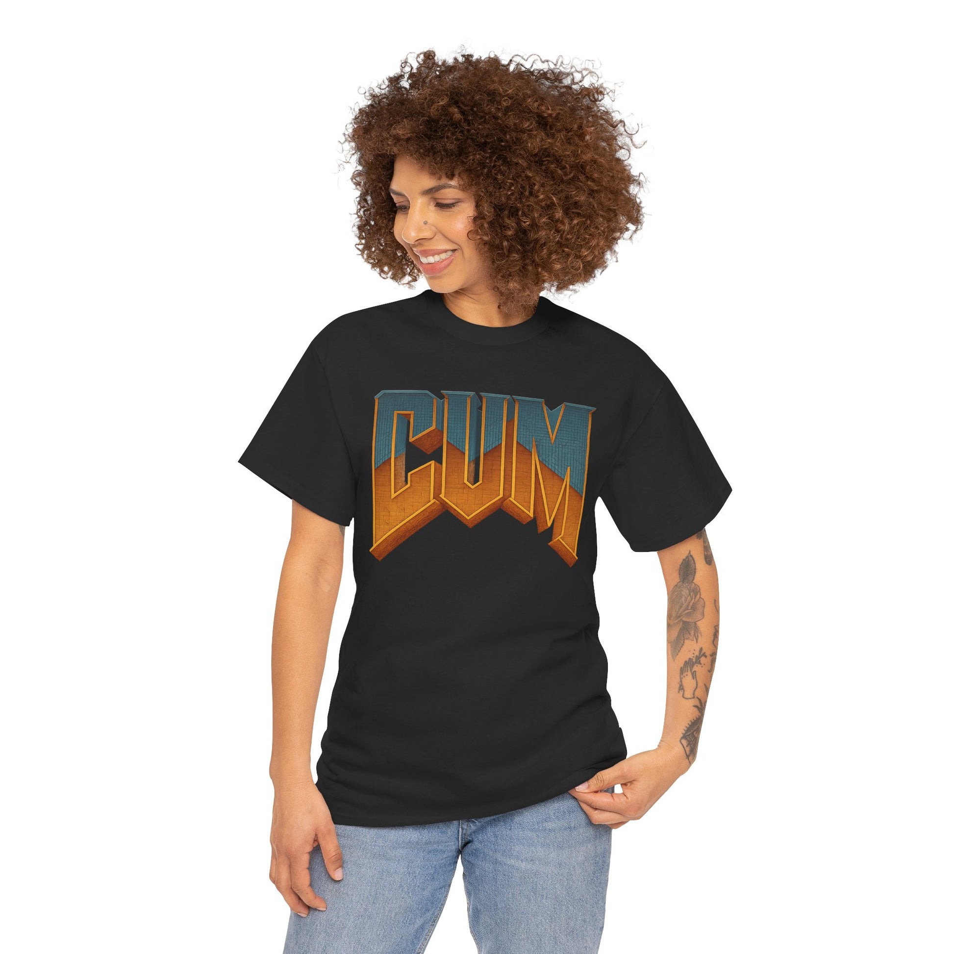 CUM Parody Metal Logo Shirt – Doom-Inspired Retro Gamer Tee on Gildan 5000