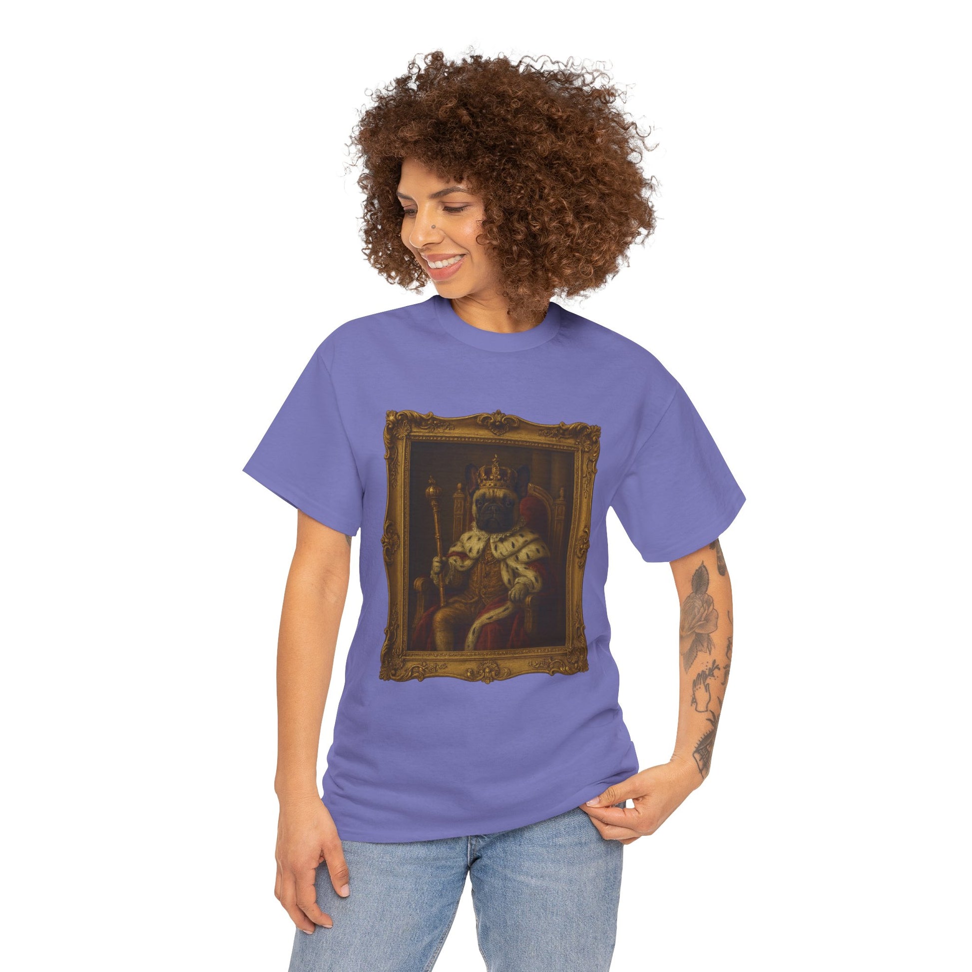 French Bulldog King Baroque Portrait Shirt – Funny Royal Dog Tee – Gildan 5000 Unisex Heavy Cotton