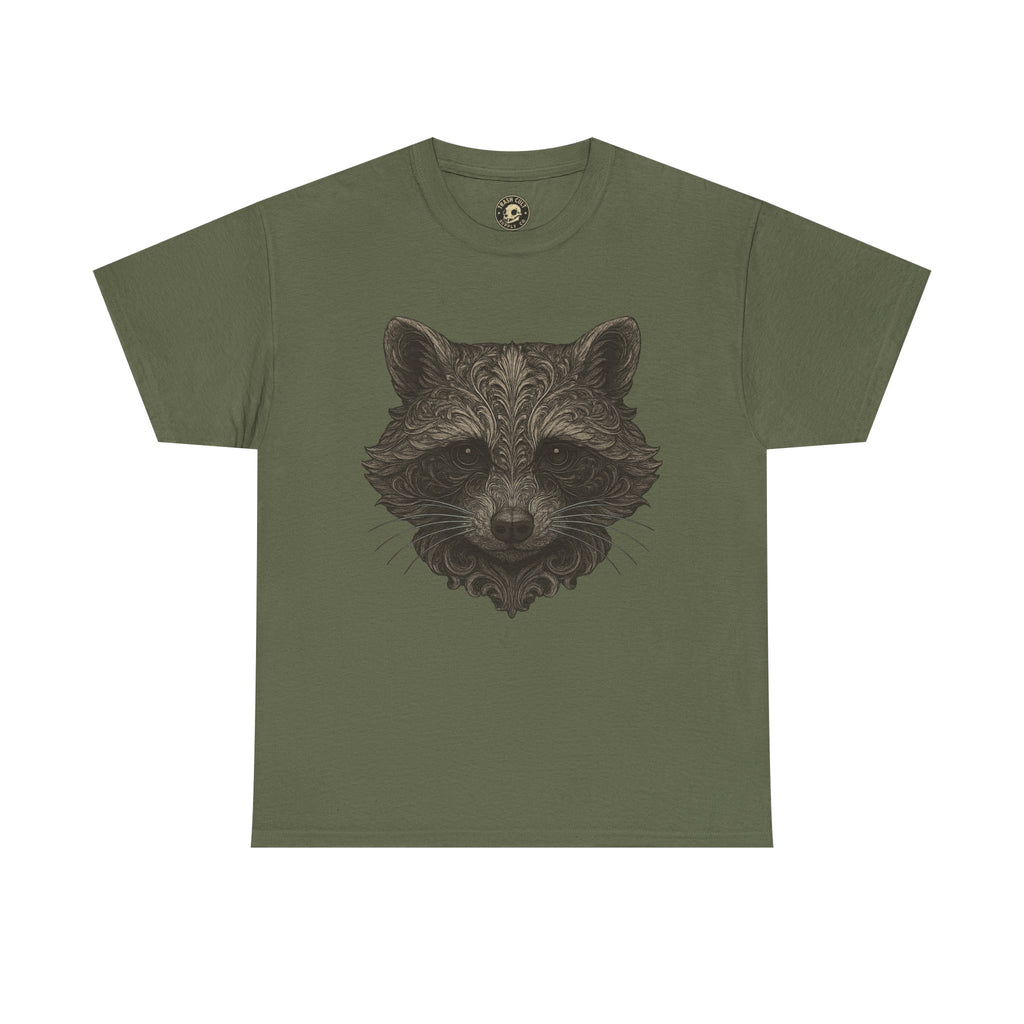 Ornate Raccoon Face Shirt – Intricate Woodland Animal Art Tee – Tattoo-Inspired Forest Aesthetic – Trash Cult Supply Co.