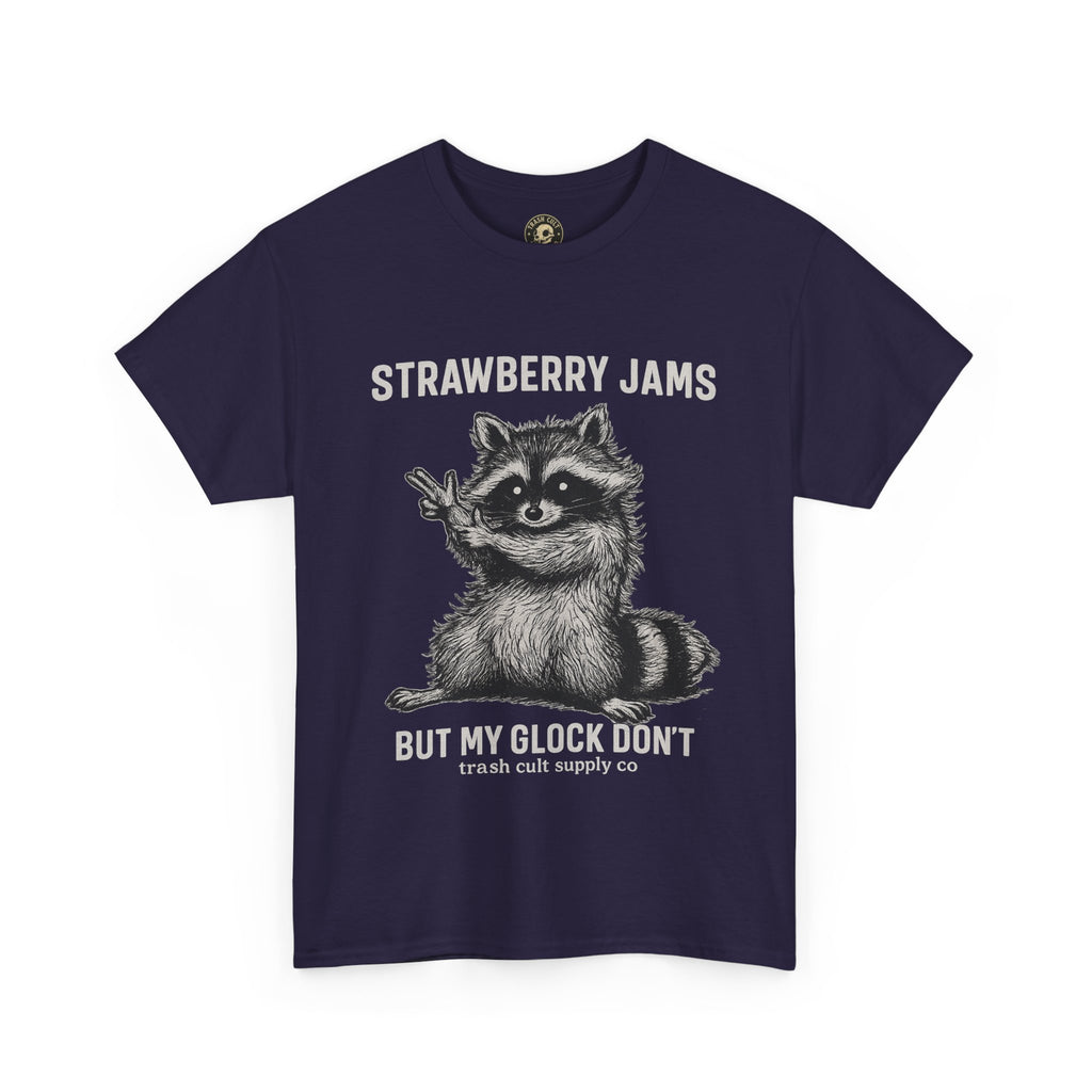Strawberry Jams But My Glock Don’t Raccoon Shirt – Trash Cult Supply Co. Gildan 5000 Tee
