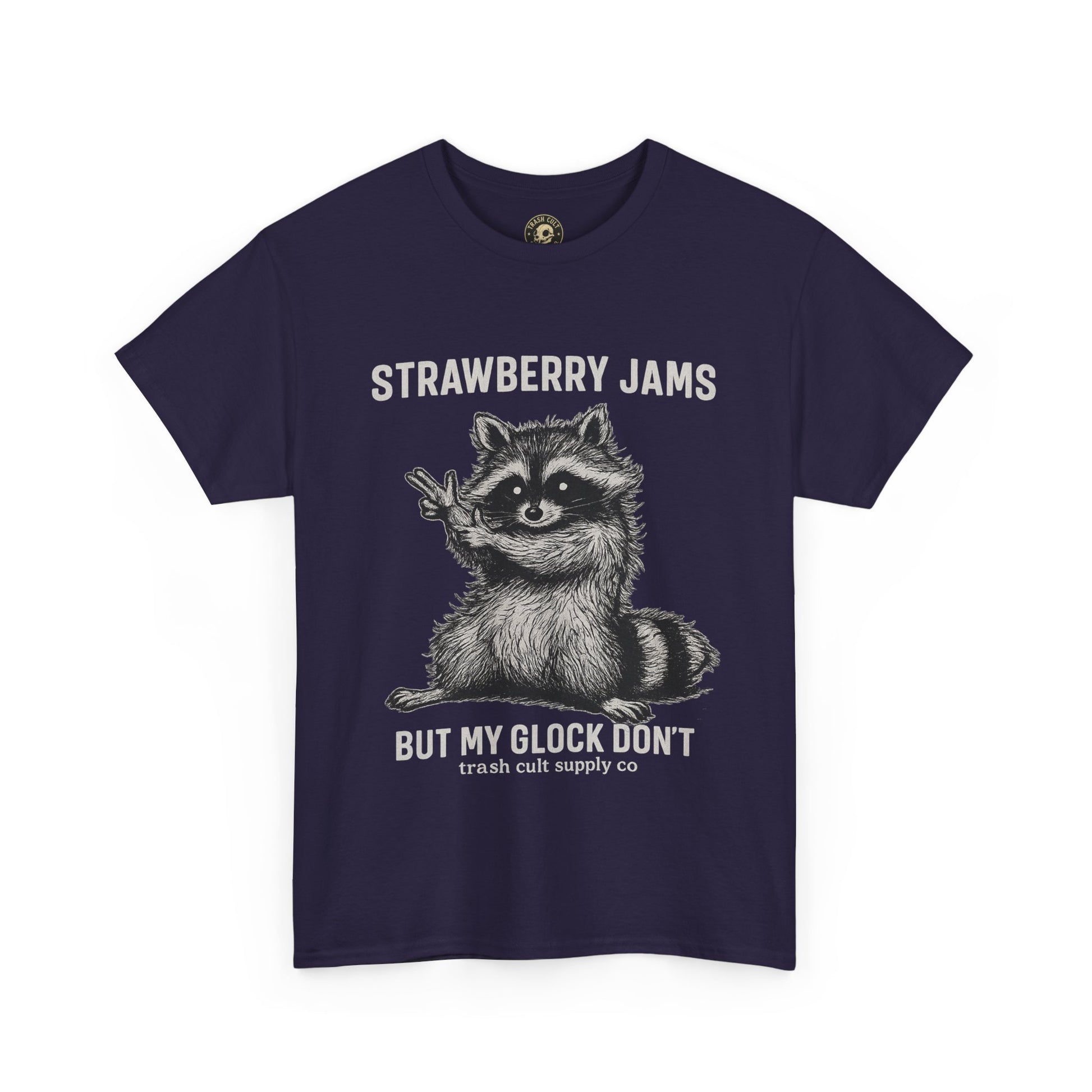 Strawberry Jams But My Glock Don’t Raccoon Shirt – Trash Cult Supply Co. Gildan 5000 Tee