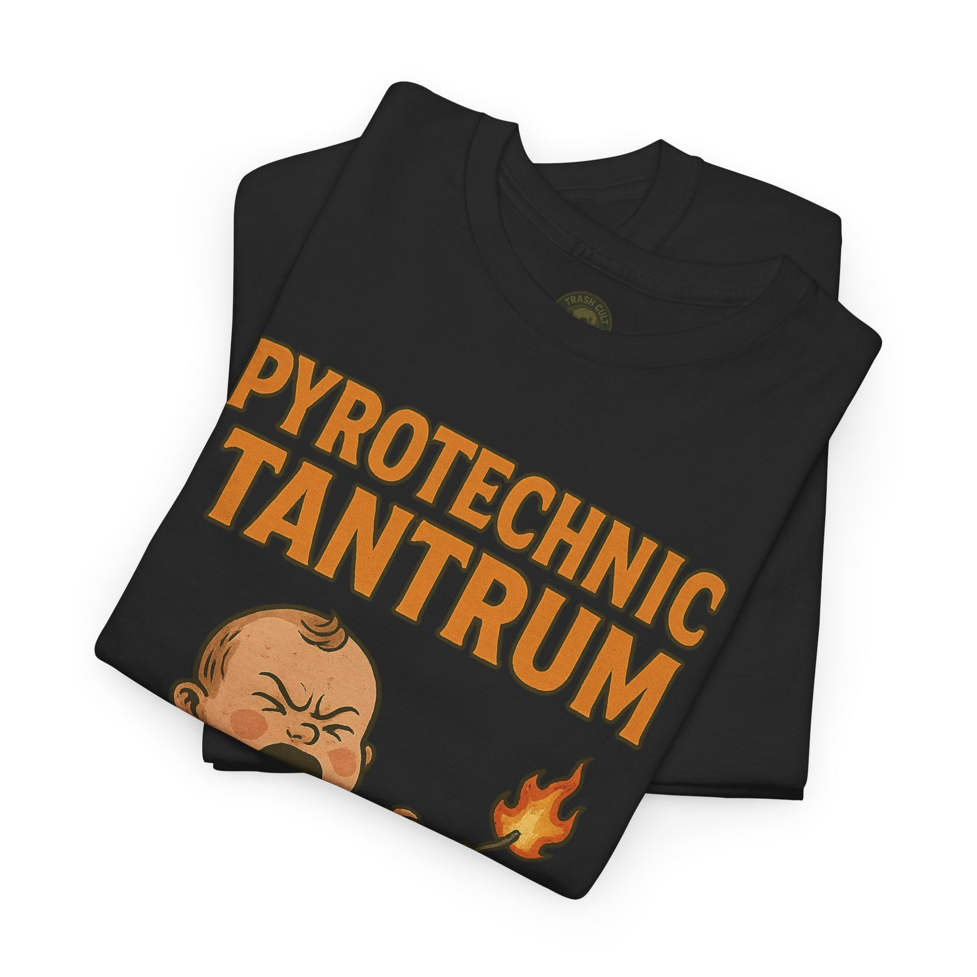 Pyrotechnic Tantrum T-Shirt – Explosive Baby Humor Graphic | Trash Cult Supply Co. | Gildan 5000 Tee