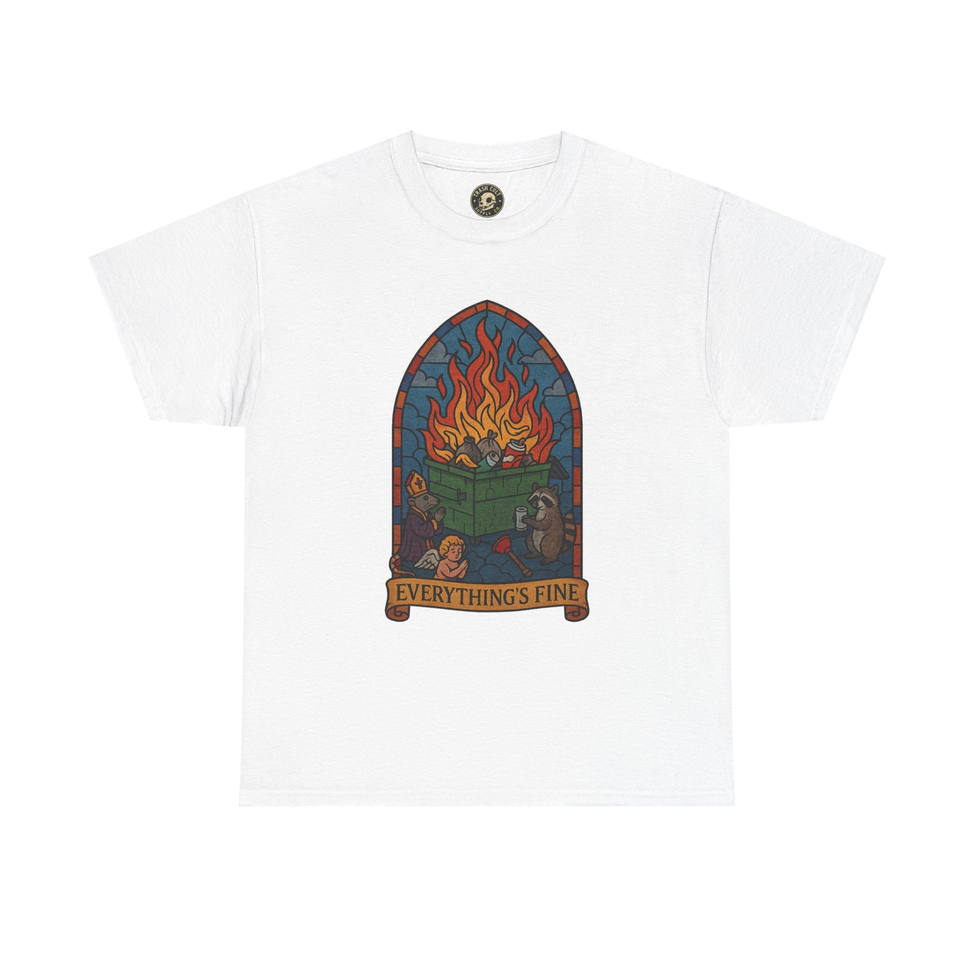 "Everything's Fine" Unisex Heavy Cotton Tee - Casual Wear, Gift for Friends, Home Decor, Everyday Style, Relaxed Fit