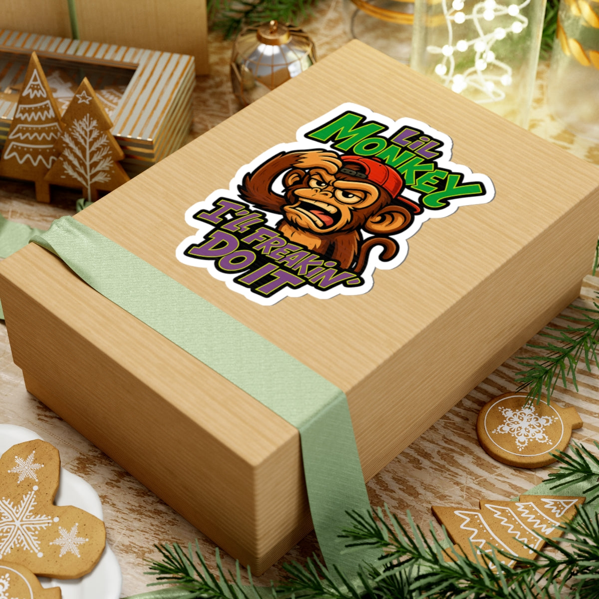 Lil Monkey Kiss-Cut Stickers | Fun Animal Laptop Decals, Kids' Room Decor, Gift for Monkey Lovers, Playful Wall Art, Party Favors