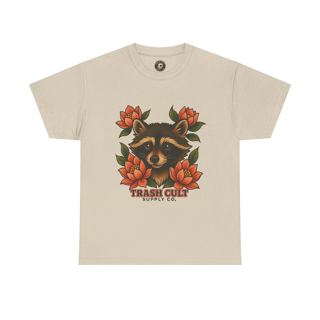 Neo-Traditional Raccoon & Lotus Tattoo Shirt – Trash Cult Supply Co. – Gildan 5000