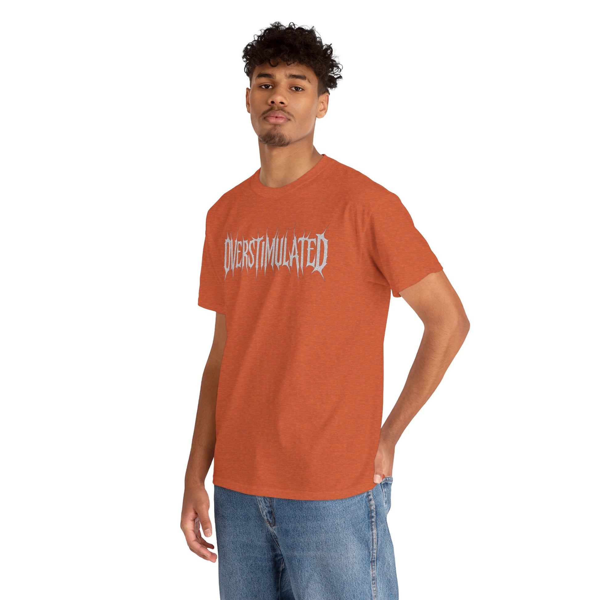 OVERSTIMULATED Metalcore Grunge Shirt – White on Black Distressed Font Tee