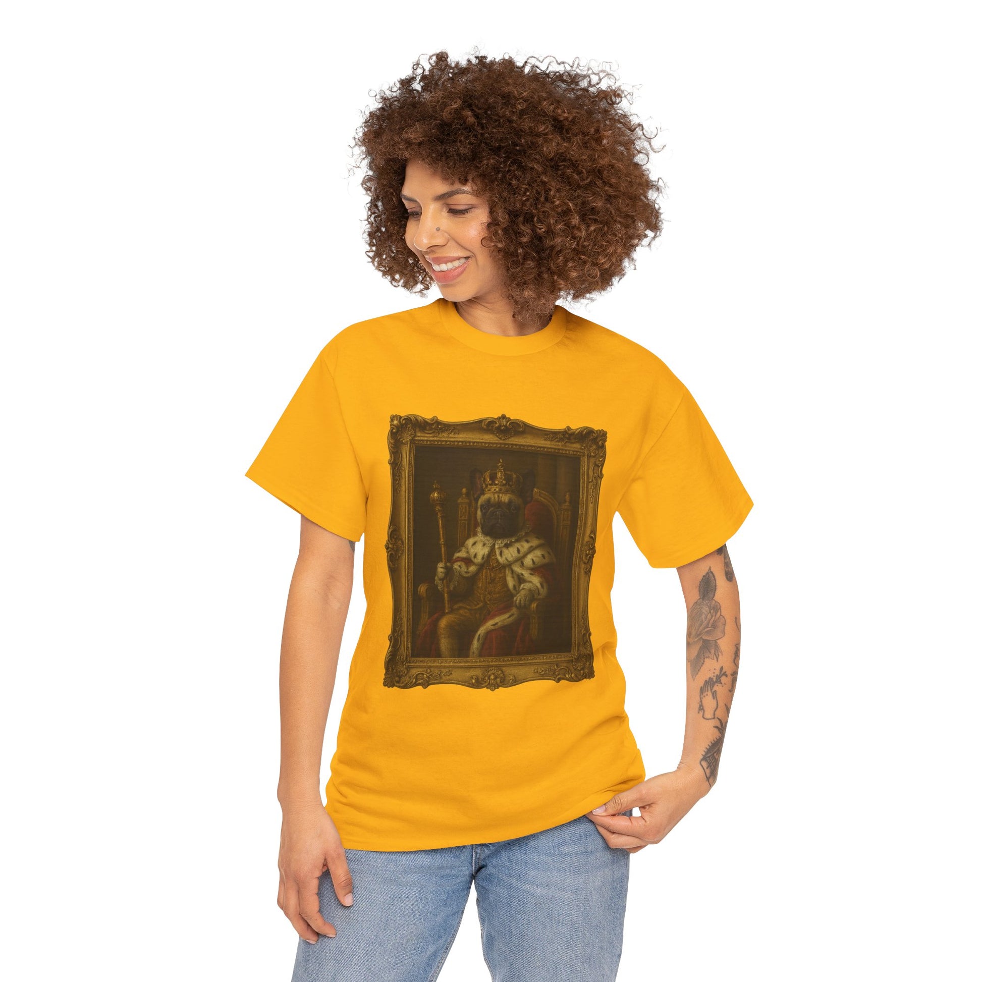 French Bulldog King Baroque Portrait Shirt – Funny Royal Dog Tee – Gildan 5000 Unisex Heavy Cotton
