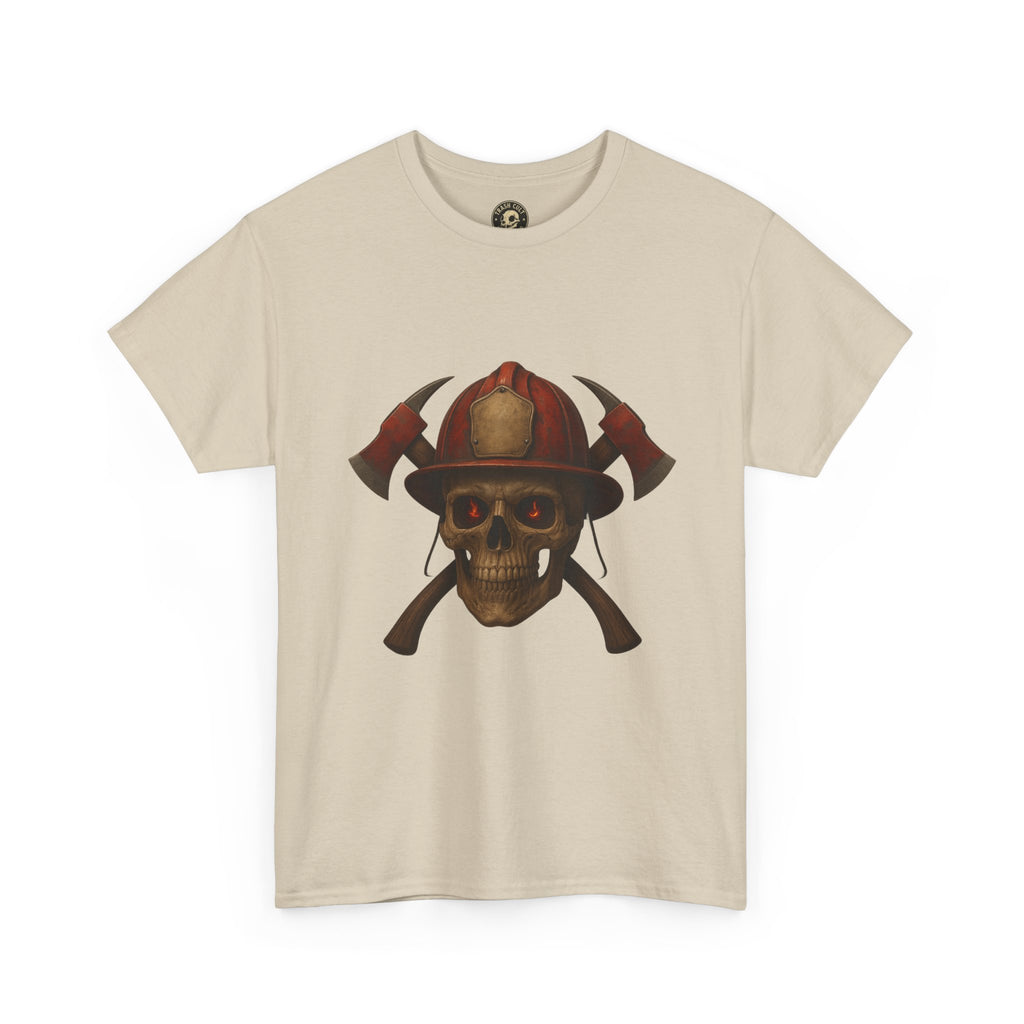 Skull Firefighter Tee, Unisex Heavy Cotton Shirt, Firefighter Gift, Halloween Costume T-Shirt, Unique Graphic Tee, Casual Wear