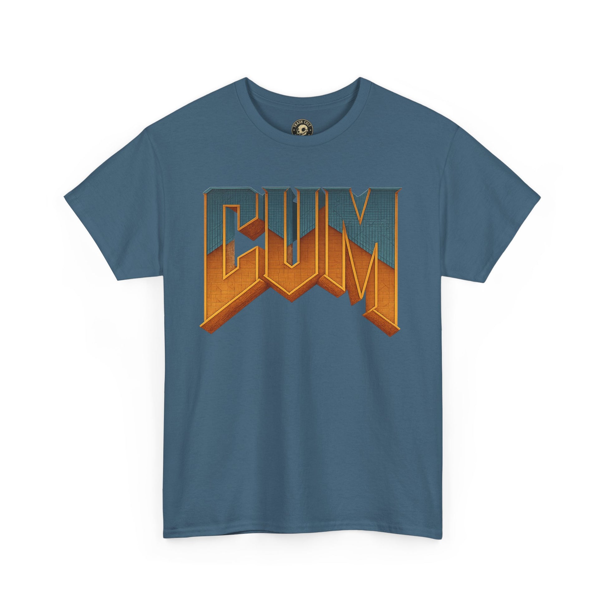 CUM Parody Metal Logo Shirt – Doom-Inspired Retro Gamer Tee on Gildan 5000