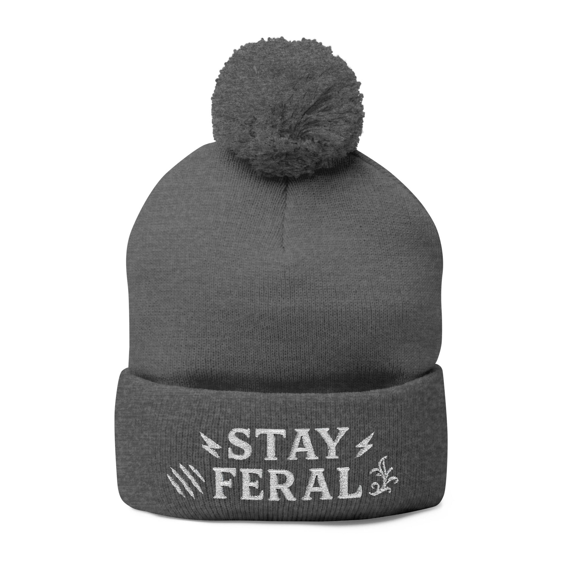 Stay Feral Pom-Pom Knit Cap, Cozy Winter Beanie, Embroidered Hats for Adventurers, Gift for Outdoorsy Friends, Stylish Cold Weather [...]