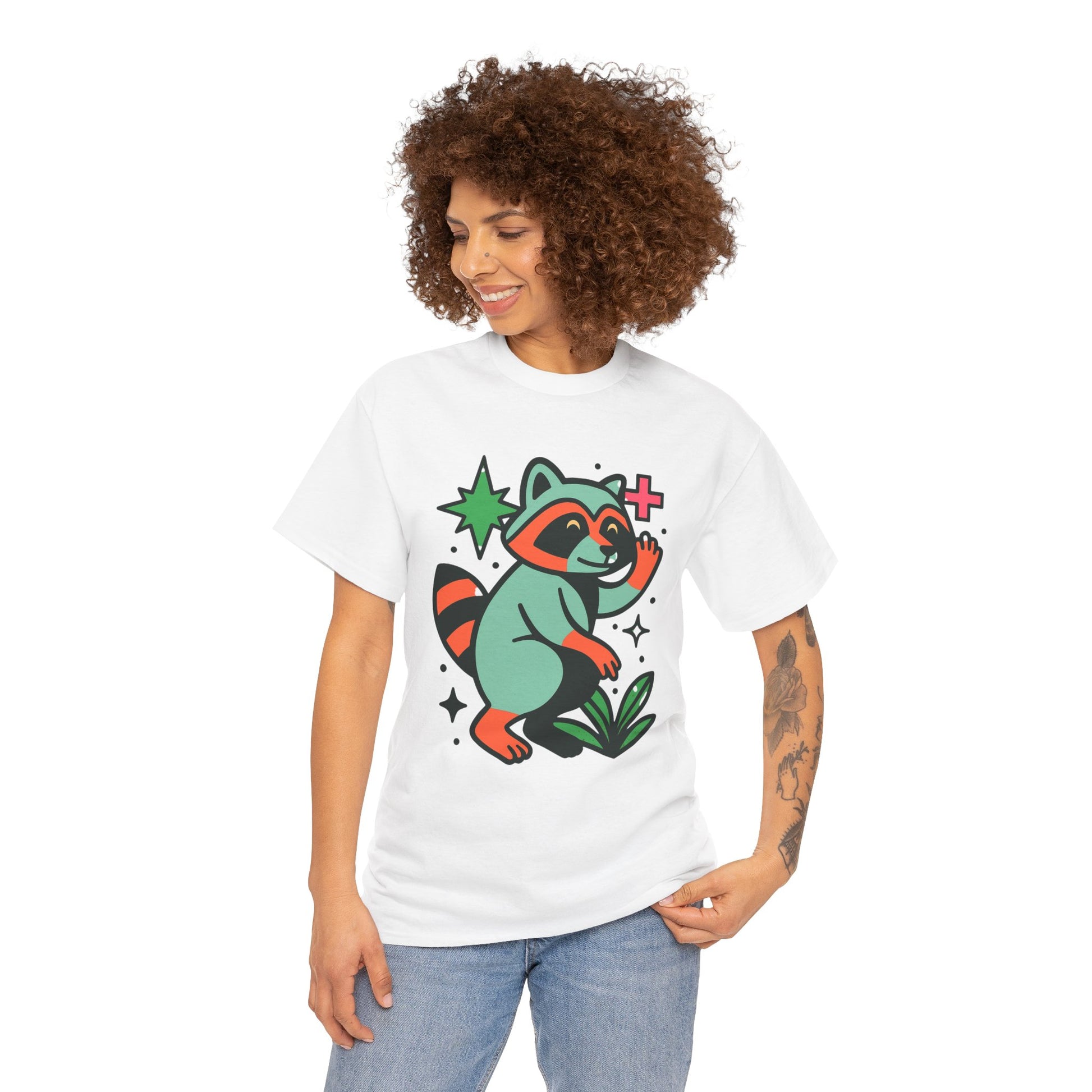 Playful Raccoon Unisex Heavy Cotton Tee | Cute Animal Shirt for Nature Lovers, Graphic Tee, Gift for Kids, Casual Wear, Eco-Friendly