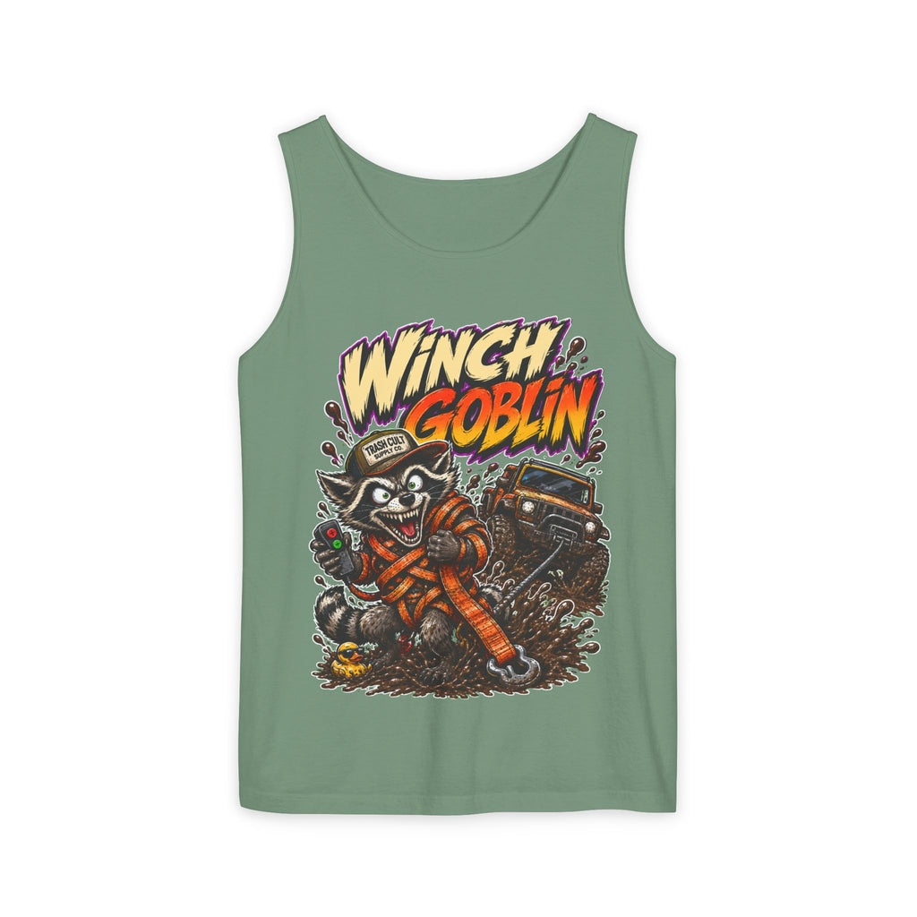 Winch Goblin Graphic Tank Top — Retro Cartoon Mechanic Design