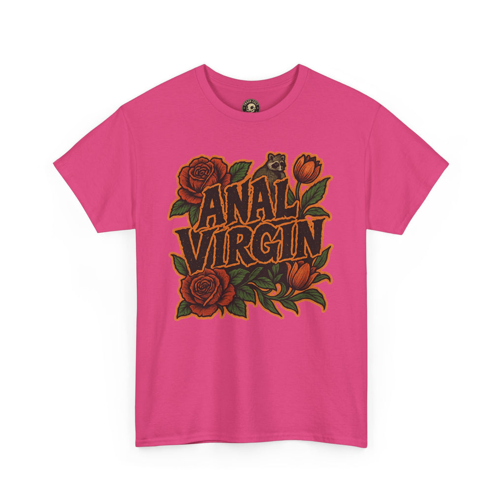 Anal Virgin Bold Floral Trashcore Tee – Funny Raccoon Shirt – Gildan 5000