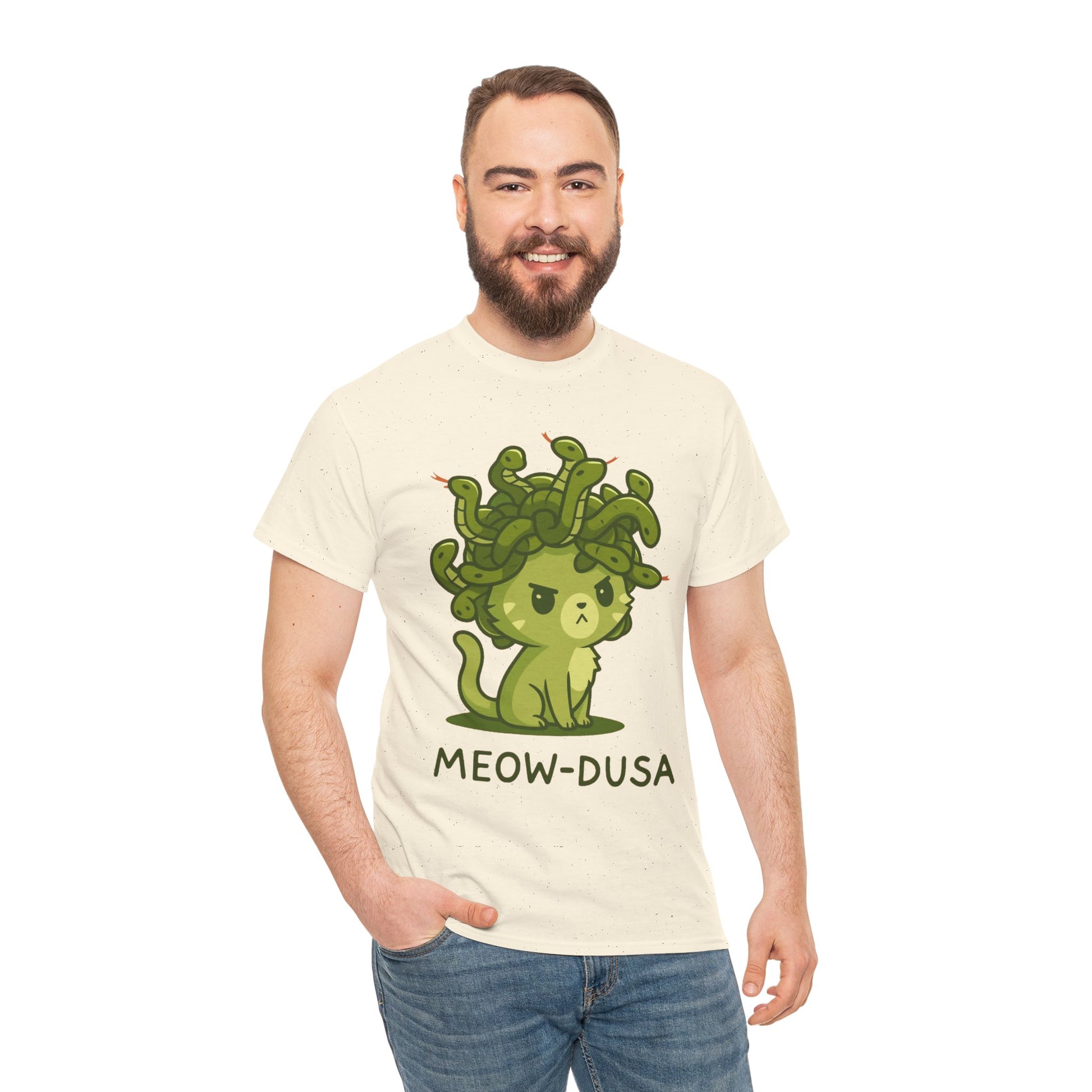 Meow-dusa Funny Cat Medusa T-Shirt – Gildan 5000 Heavy Cotton Tee