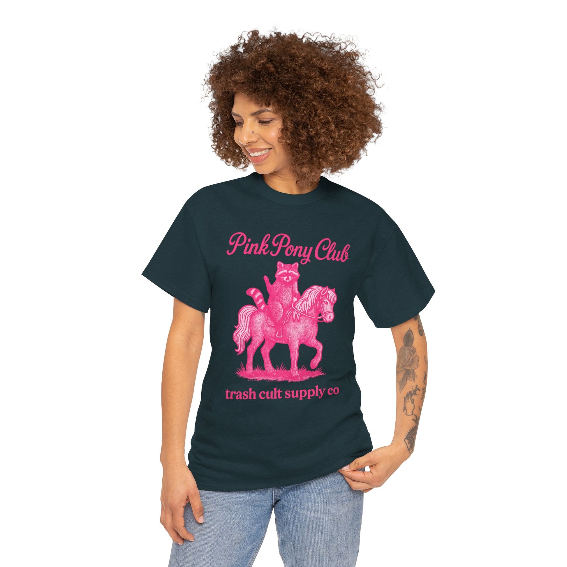 Pink Pony Club Raccoon Riding Pony Shirt – Vintage Hot Pink Halftone Tee by Trash Cult Supply Co