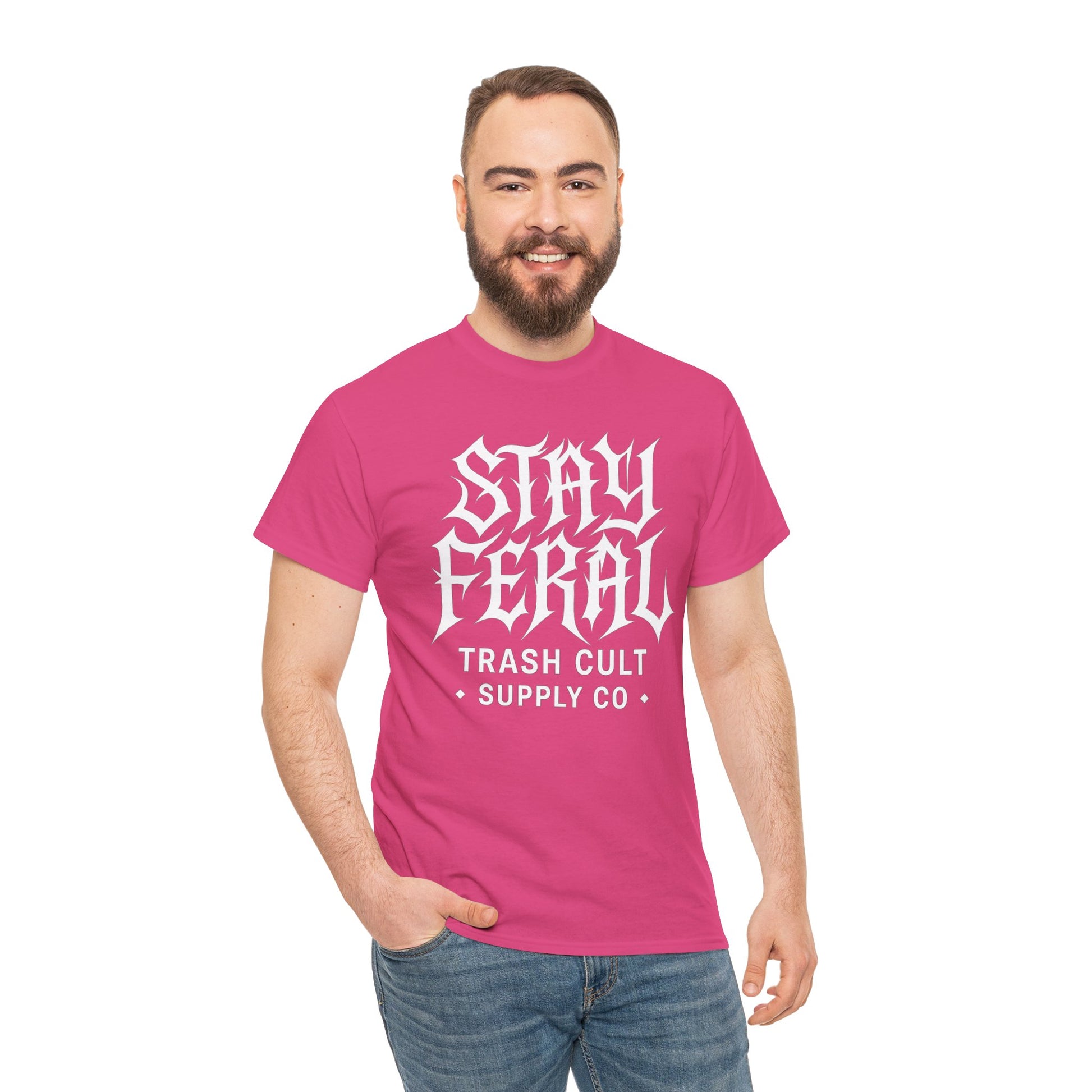 Unisex Heavy Cotton Tee - Stay Feral Graphic Tee, Streetwear Shirt, Gift for Wild Spirits, Eco-Friendly Casualwear, Summer Fashion