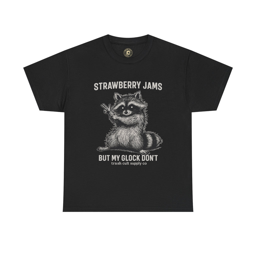 Strawberry Jams But My Glock Don’t Raccoon Shirt – Trash Cult Supply Co. Gildan 5000 Tee