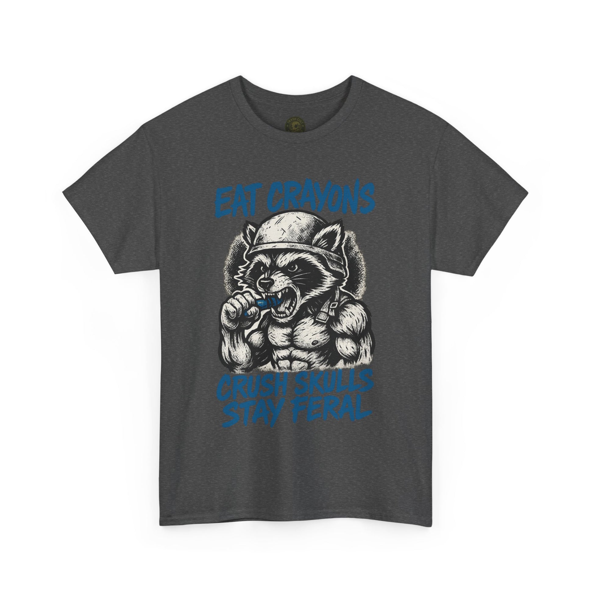 Eat Crayons Crush Skulls Stay Feral Military Raccoon Shirt – Gildan 5000