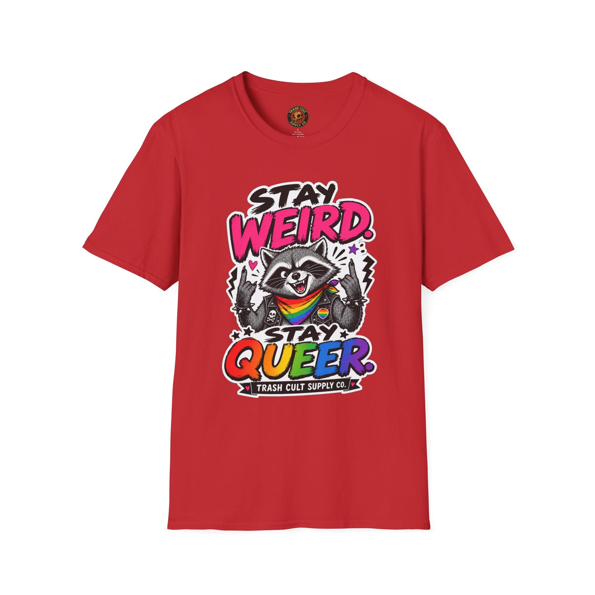 T-Shirt — "Stay Weird" Pride Raccoon Tee (Stay Queer)