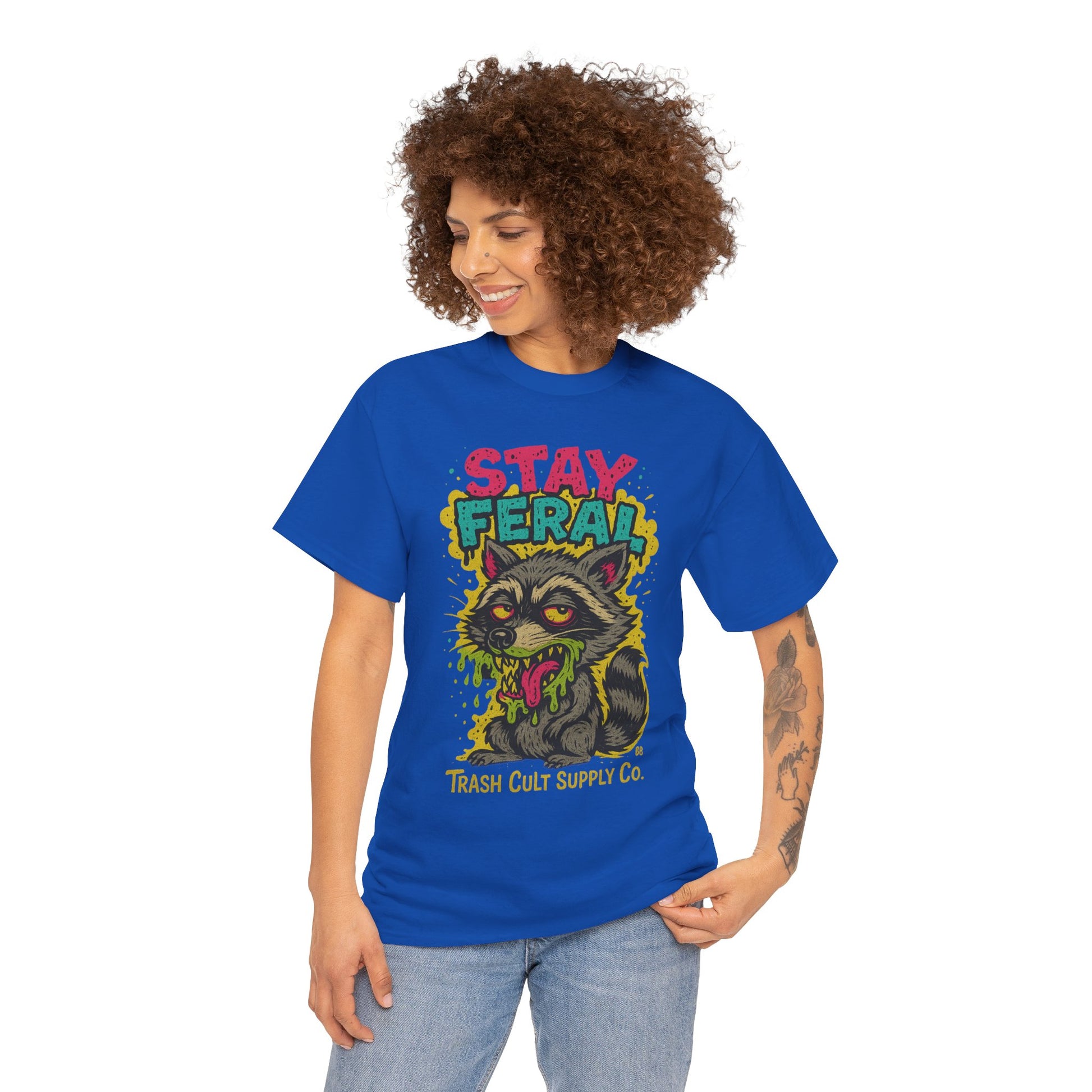 Stay Feral Raccoon Lowbrow Tee – Trash Cult Supply Co. | Gildan 5000