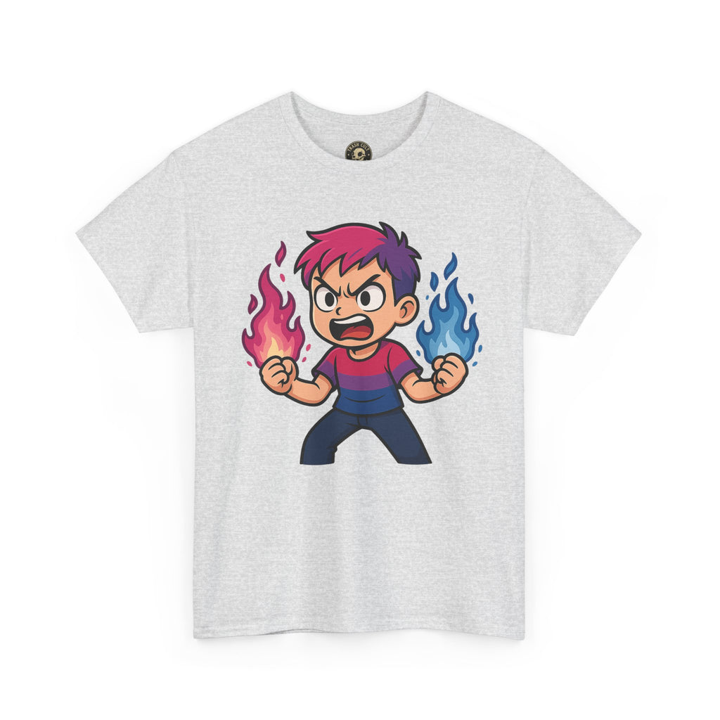 Bi-Furious Cartoon Pride Tee – Unisex Heavy Cotton Shirt for Gamers, Comic Fans & LGBTQ+ Allies