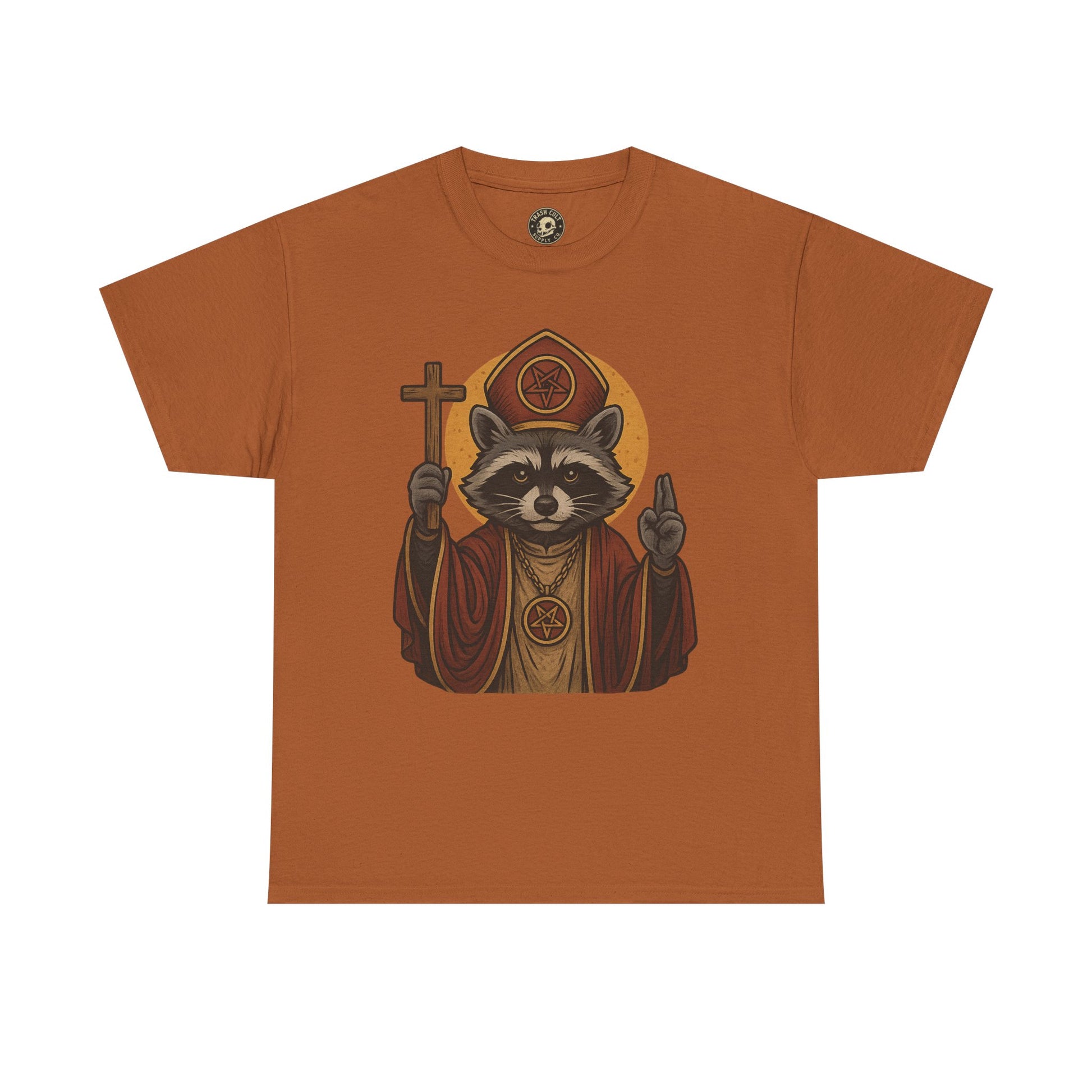 Holy Raccoon Pope Shirt – Funny Cult Priest Graphic Tee – Gildan 5000 Unisex