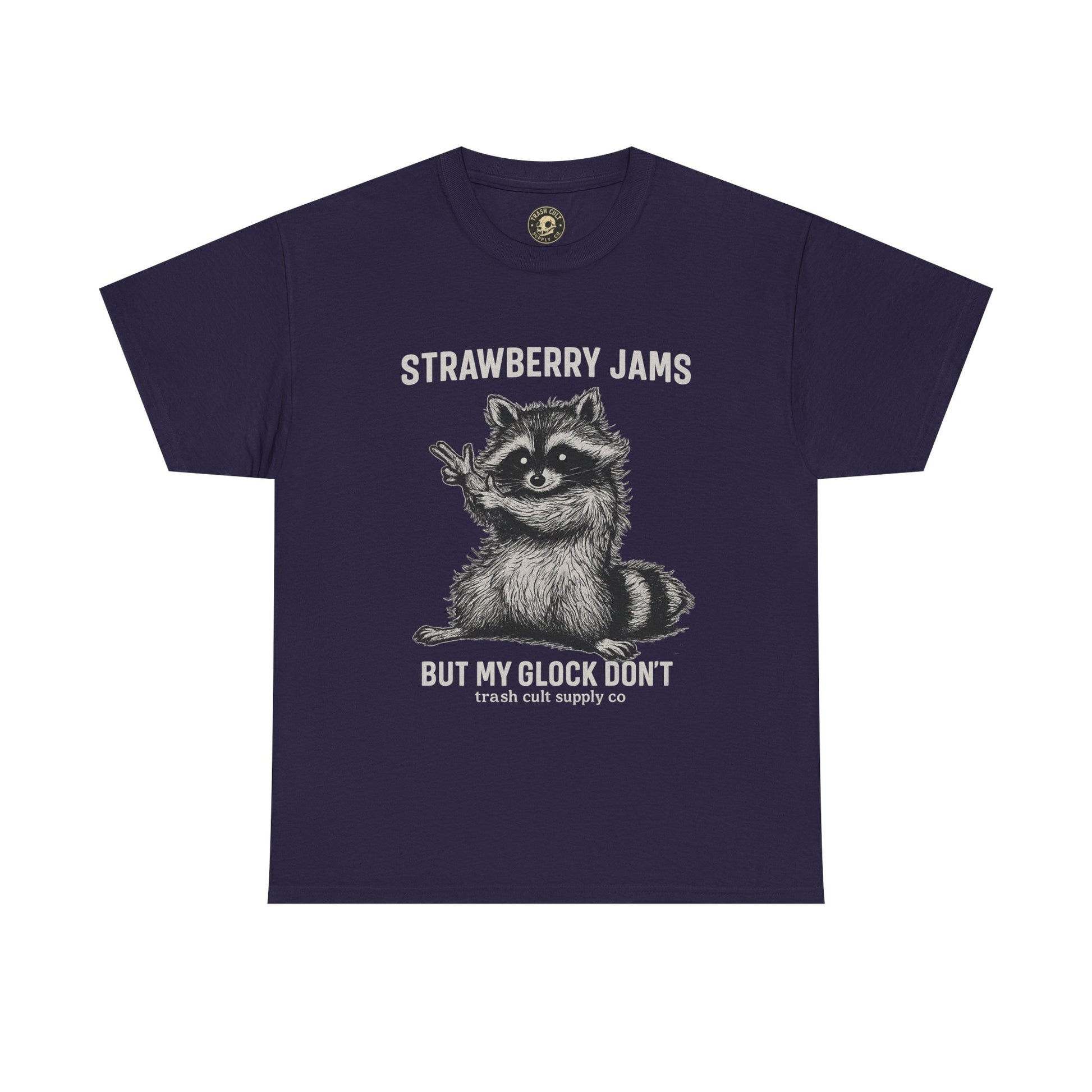 Strawberry Jams But My Glock Don’t Raccoon Shirt – Trash Cult Supply Co. Gildan 5000 Tee