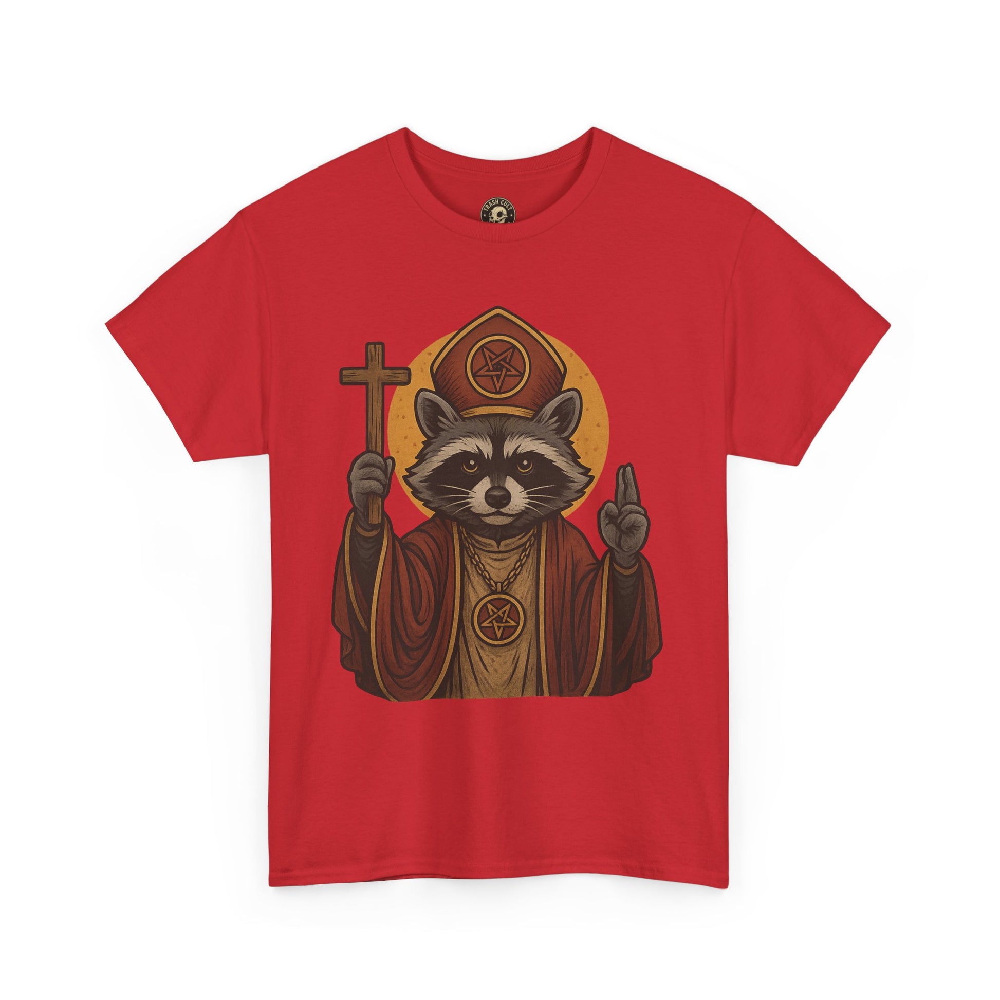 Holy Raccoon Pope Shirt – Funny Cult Priest Graphic Tee – Gildan 5000 Unisex