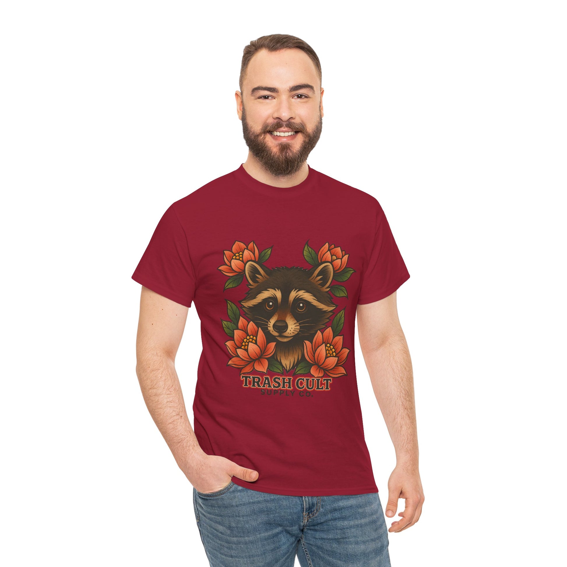 Neo-Traditional Raccoon & Lotus Tattoo Shirt – Trash Cult Supply Co. – Gildan 5000