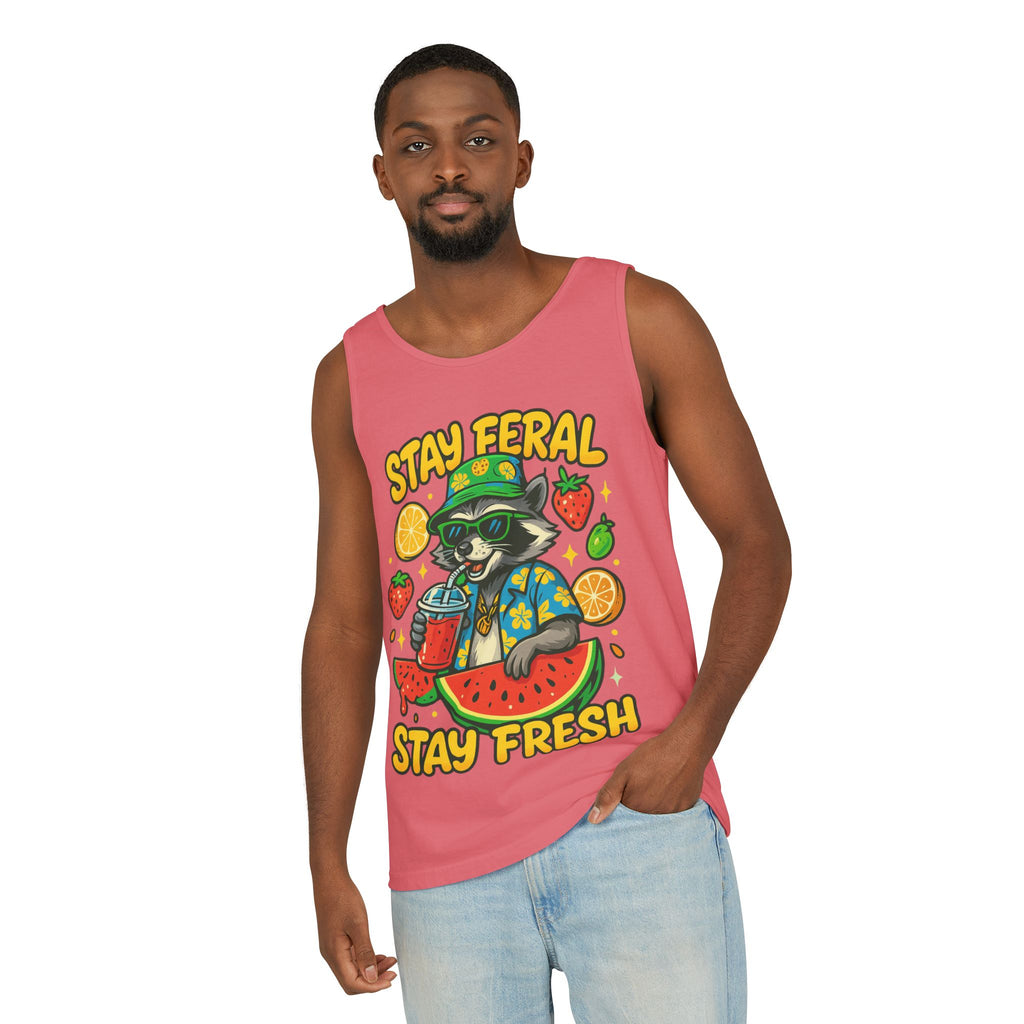Stay Feral Stay Fresh Tank Top, Summer Apparel, Unisex Graphic Tee, Beachwear, Fun Gift for Animal Lovers